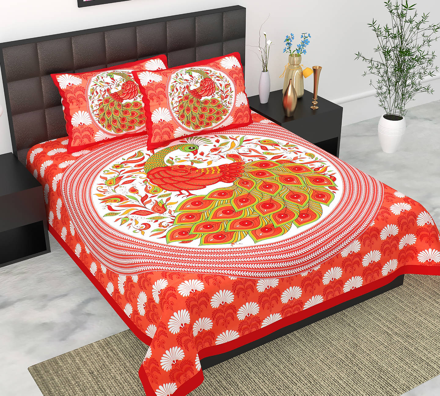     			Dgsm Craft Cotton 1 Double Queen Bedsheet with 2 Pillow Covers ( Red )