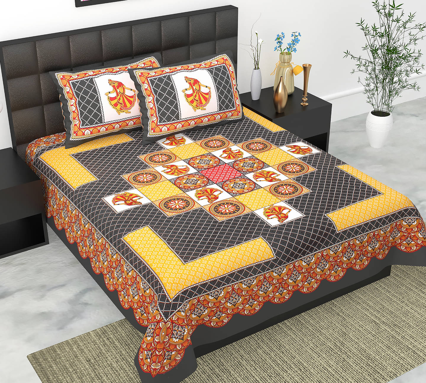     			Dgsm Craft Cotton 1 Double Queen Bedsheet with 2 Pillow Covers ( Multicolor )