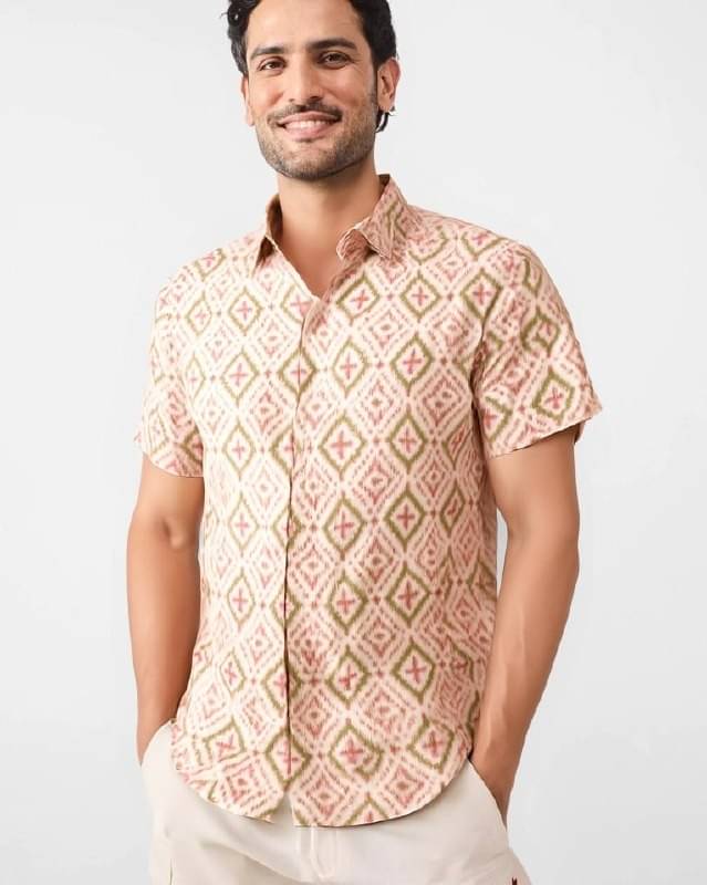     			ETSY Cotton Blend Regular Fit Solids Half Sleeves Men's Casual Shirt - Beige ( Pack of 1 )