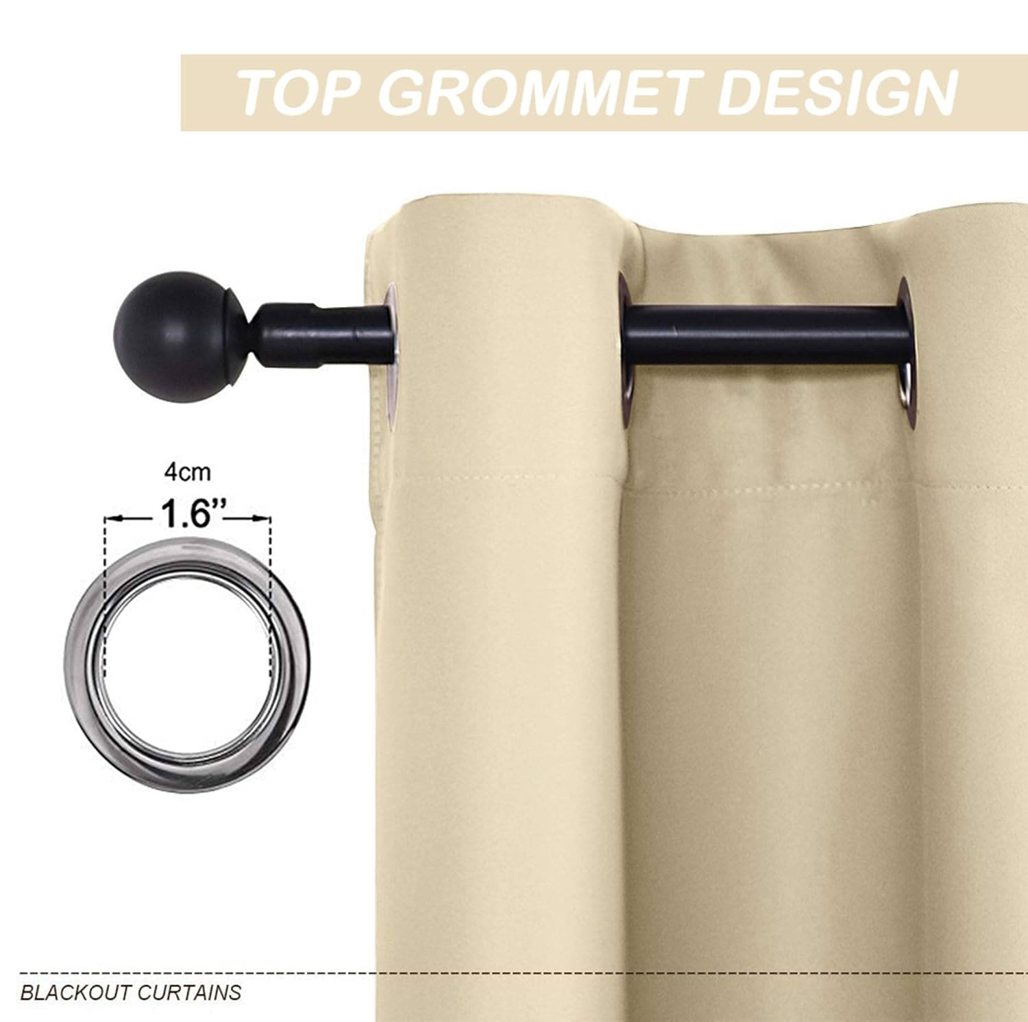     			Essensa furnishings Solid Blackout Ring Rod Curtain 5 ft ( Pack of 1 ) - Cream
