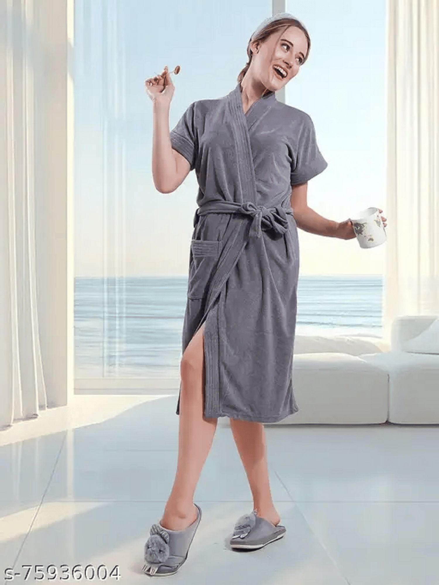     			FeelBlue Grey Free Size Bathrobe ( Pack of 1 )