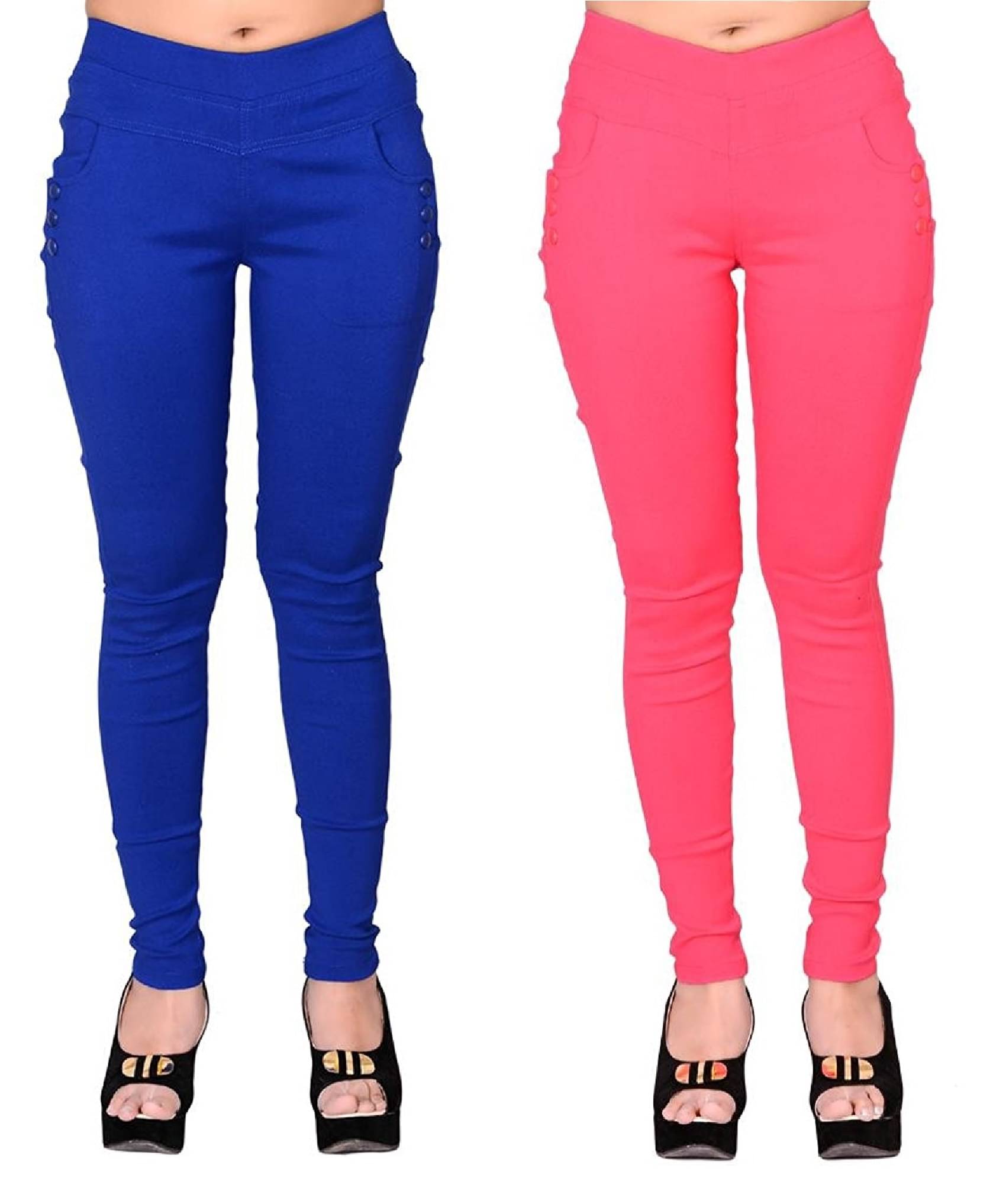     			FeelBlue Women Cotton Blend Skinny Fit Jegging ( Blue,Pink )