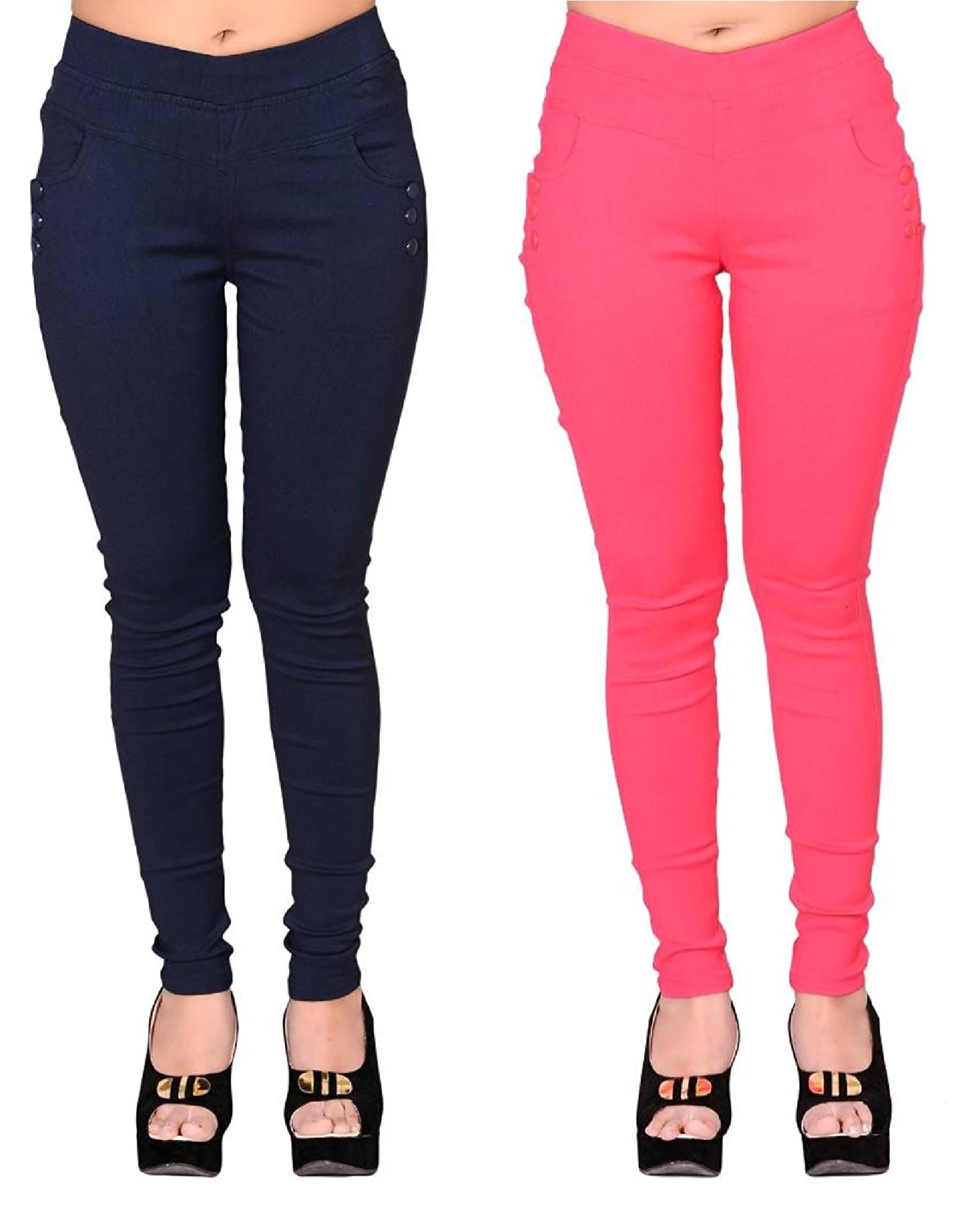     			FeelBlue Women Cotton Blend Skinny Fit Jegging ( Navy Blue,Pink )