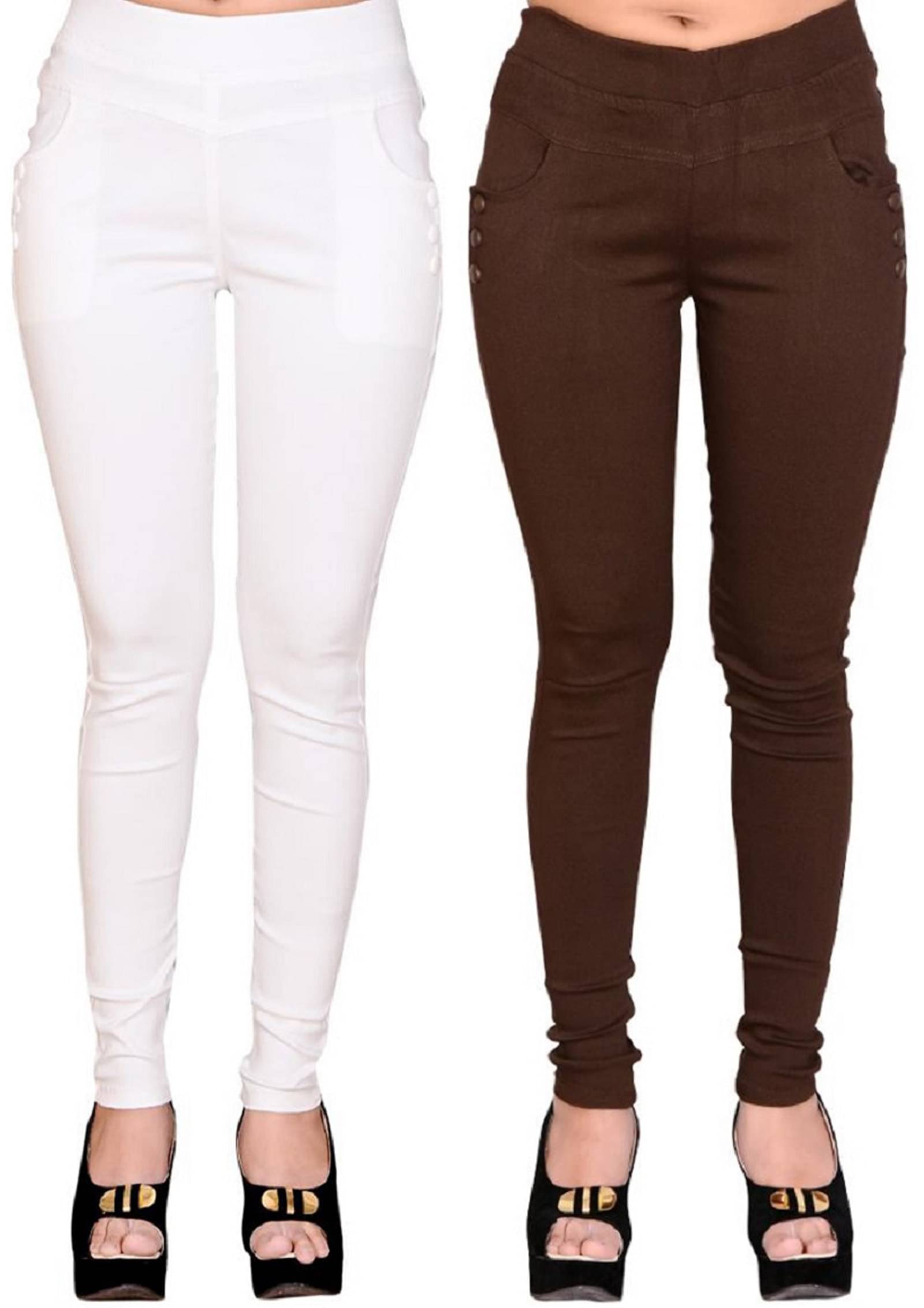     			FeelBlue Women Cotton Blend Skinny Fit Jegging ( White,Brown )