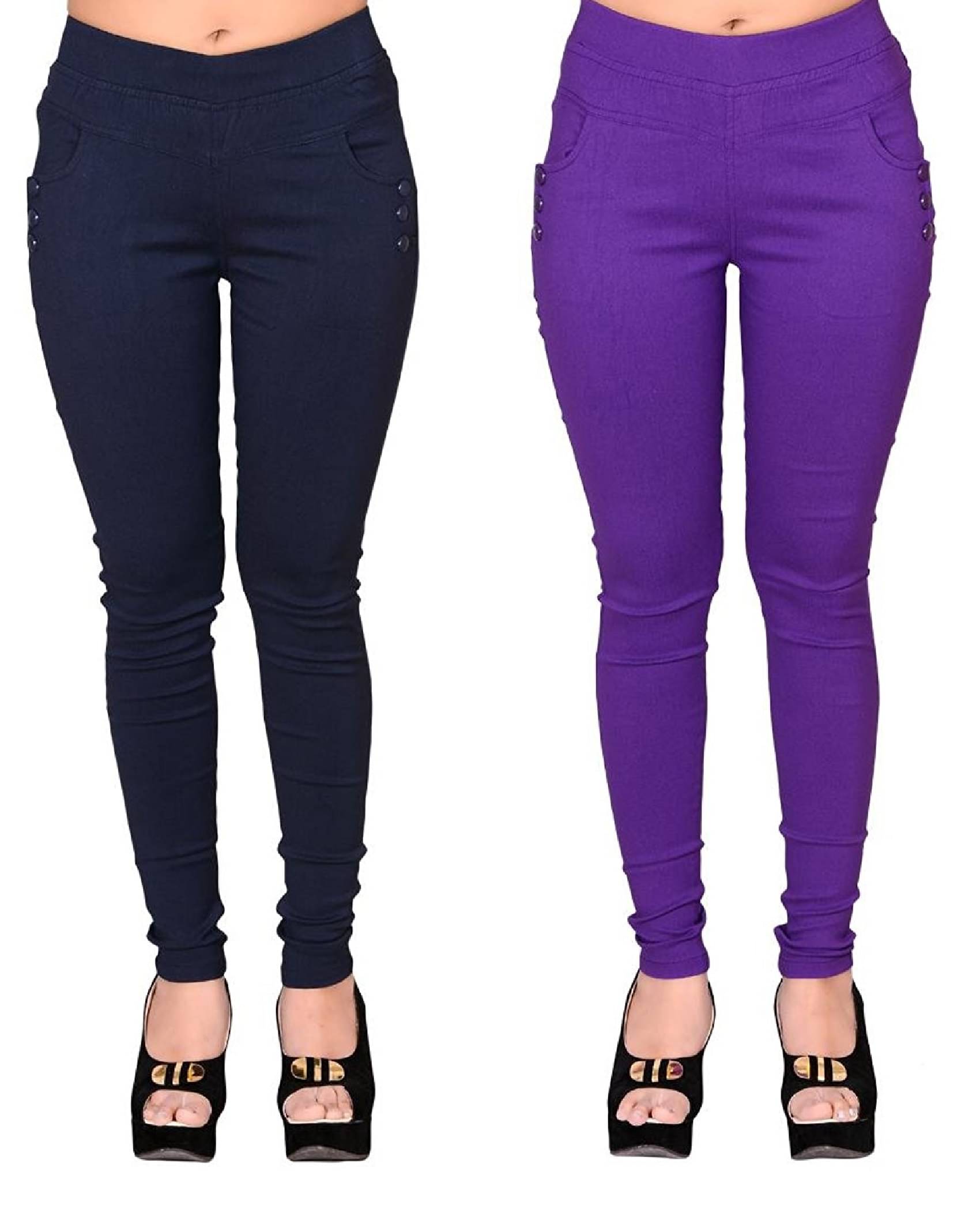     			FeelBlue Women Cotton Blend Skinny Fit Jegging ( Navy Blue,Purple )