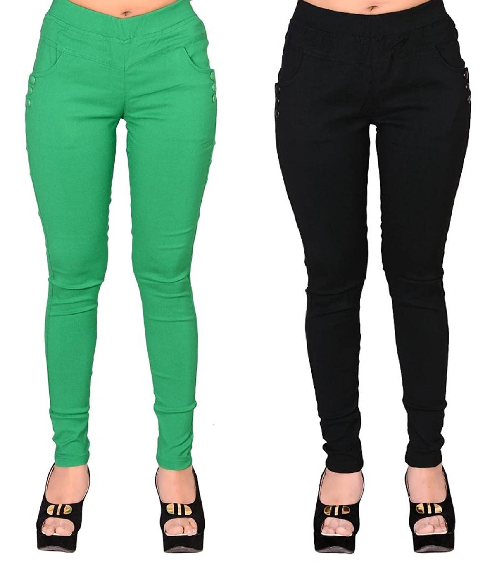     			FeelBlue Women Cotton Blend Skinny Fit Jegging ( Green,Black )