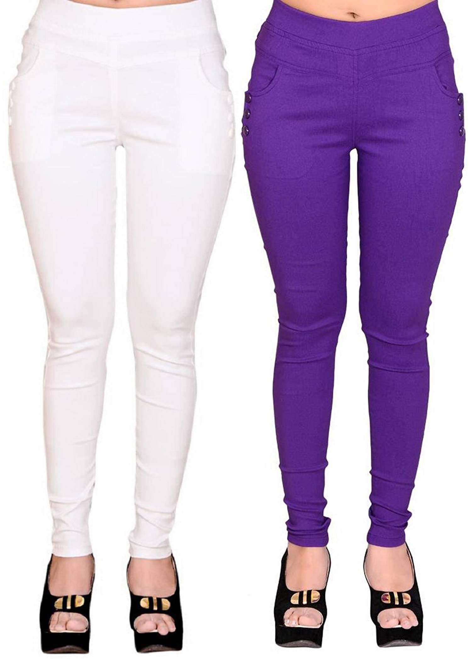     			FeelBlue Women Cotton Blend Skinny Fit Jegging ( White,Purple )