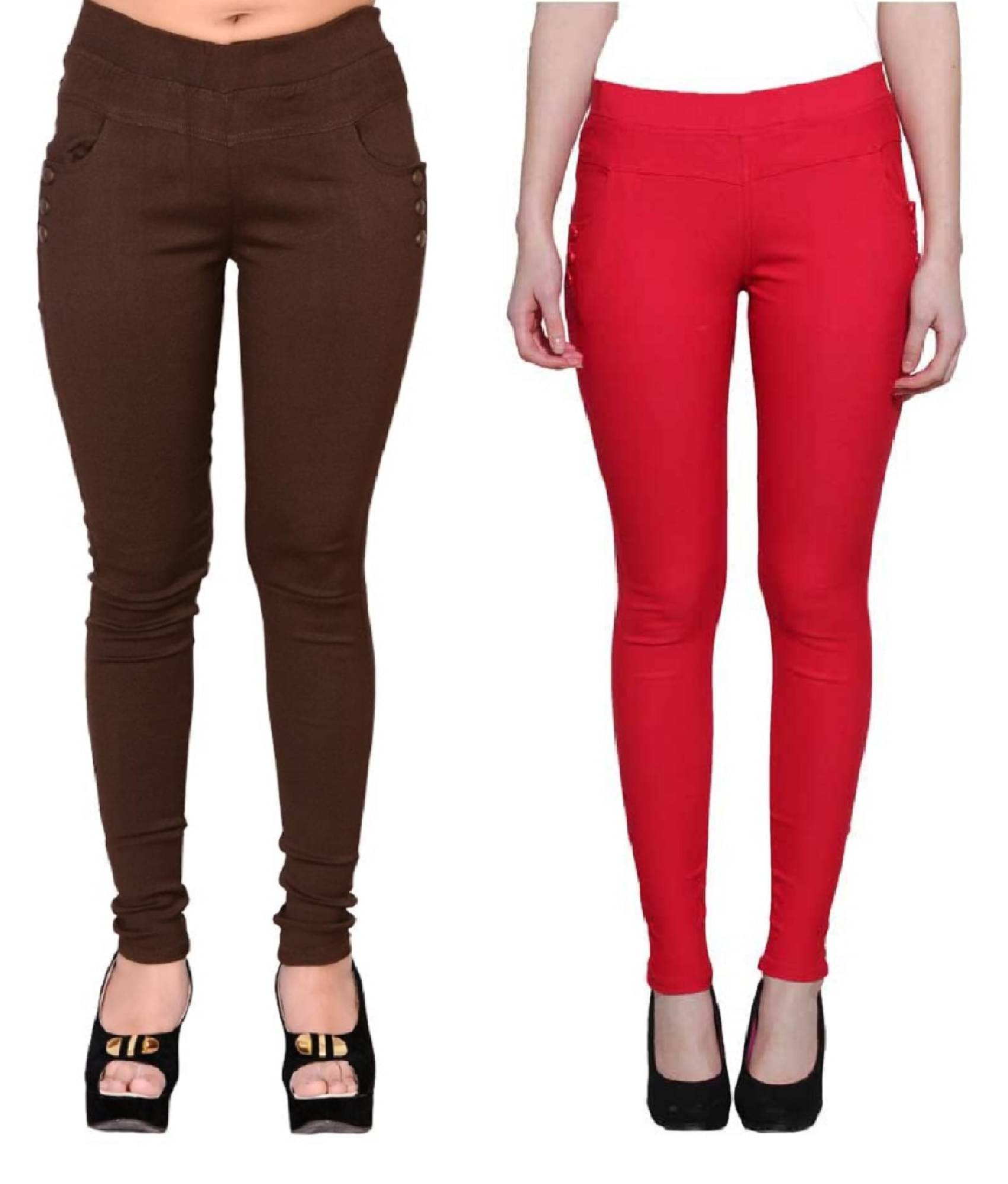     			FeelBlue Women Cotton Blend Skinny Fit Jegging ( Brown,Red )