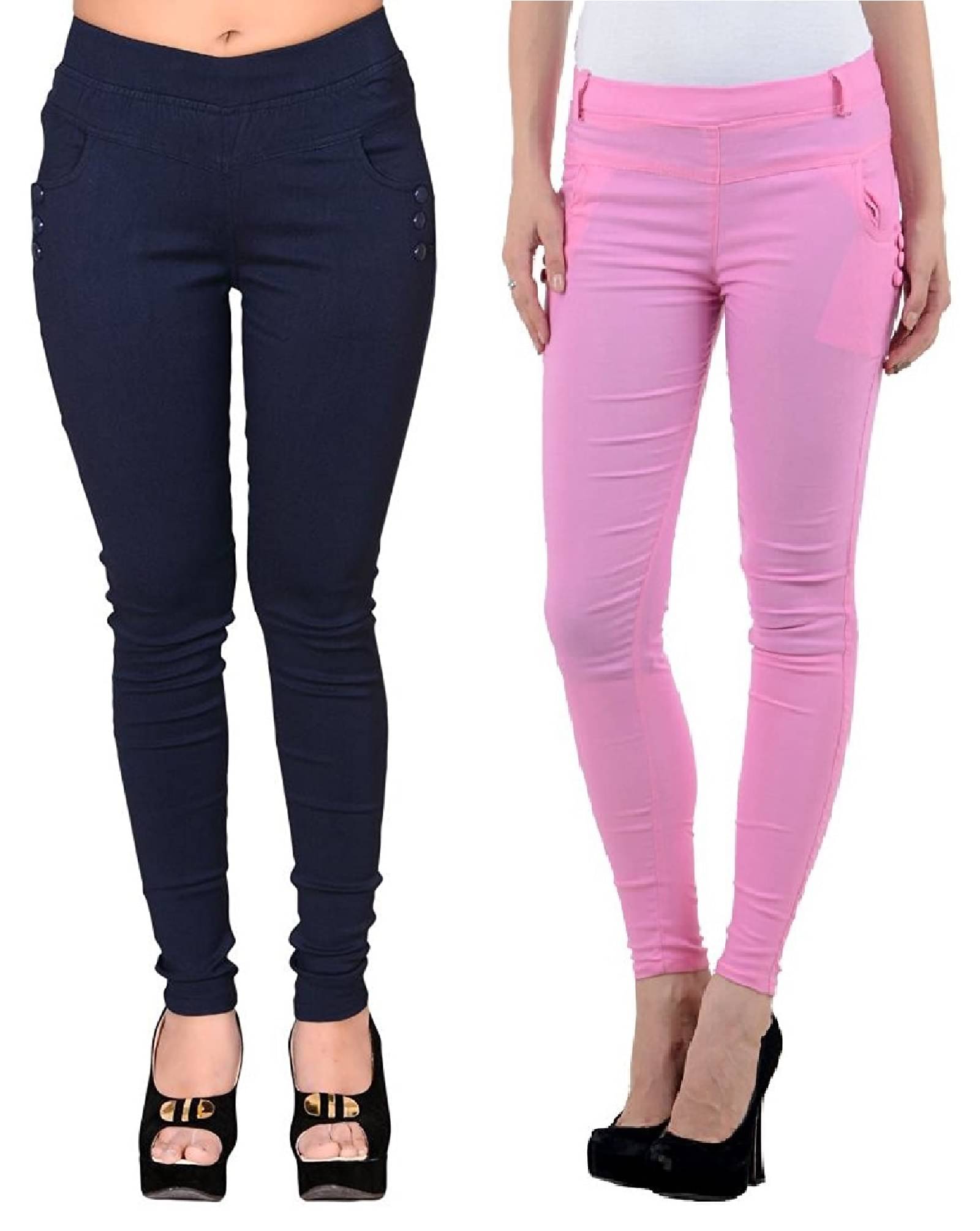     			FeelBlue Women Cotton Blend Skinny Fit Jegging ( Navy Blue,Pink )