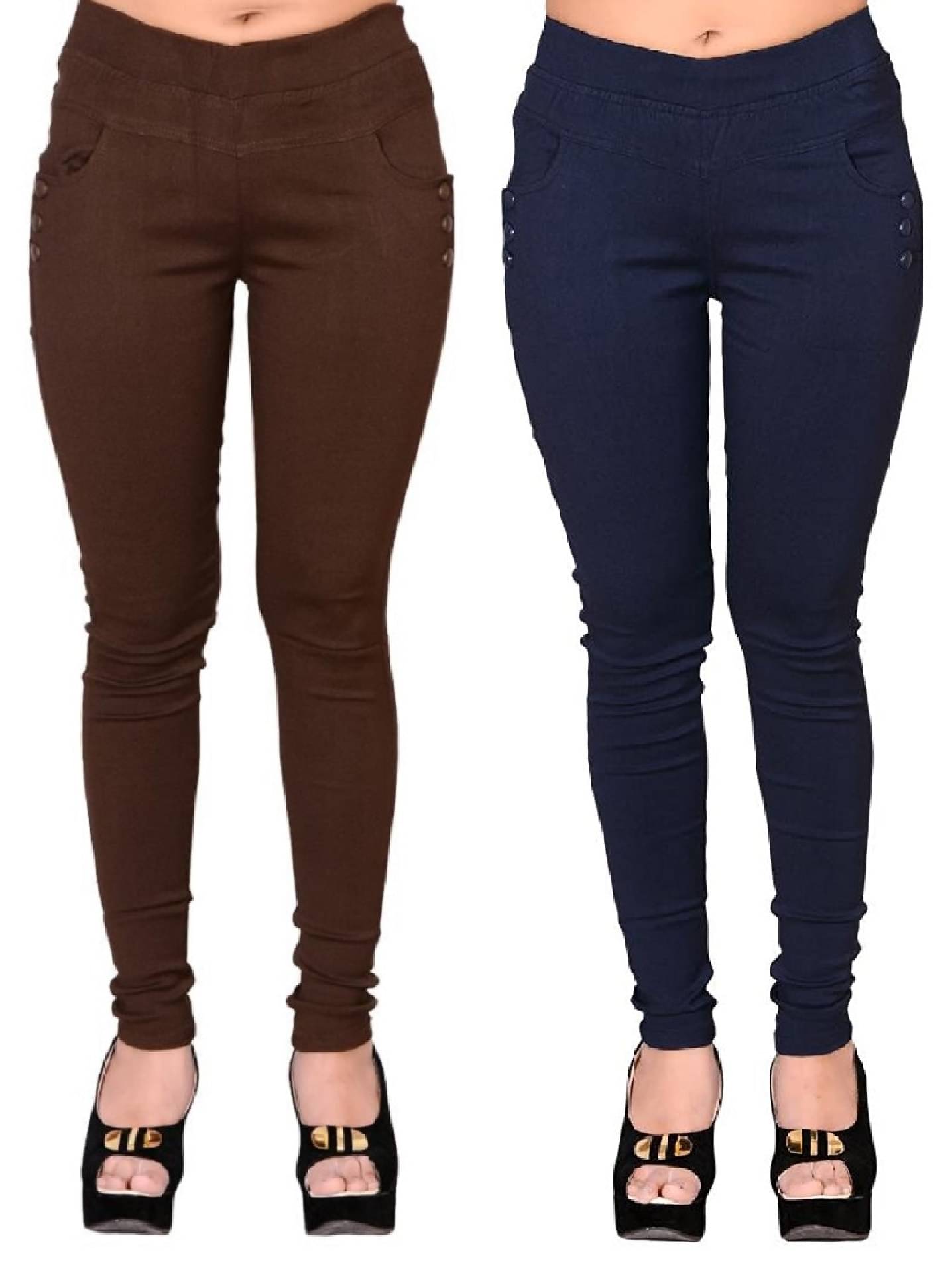     			FeelBlue Women Cotton Blend Skinny Fit Jegging ( Brown,Navy Blue )