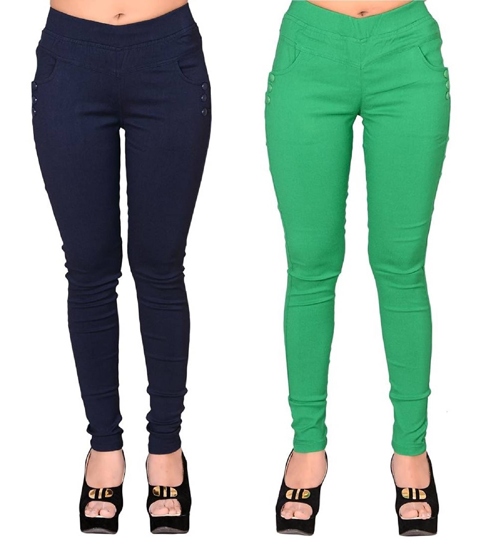     			FeelBlue Women Cotton Blend Skinny Fit Jegging ( Navy Blue,Green )