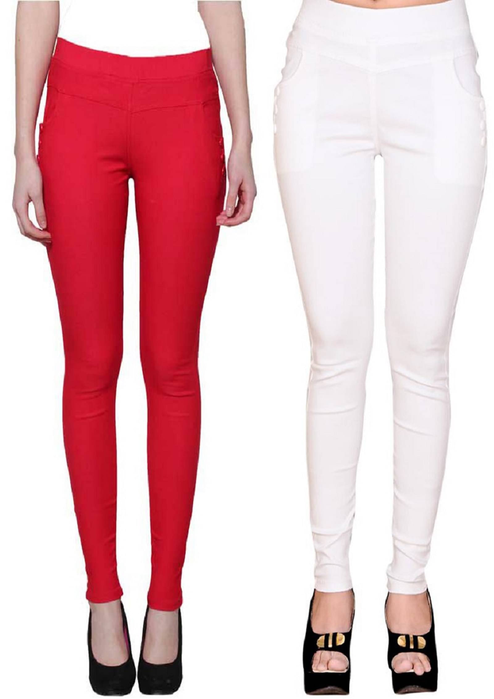     			FeelBlue Women Cotton Blend Skinny Fit Jegging ( White,Red )