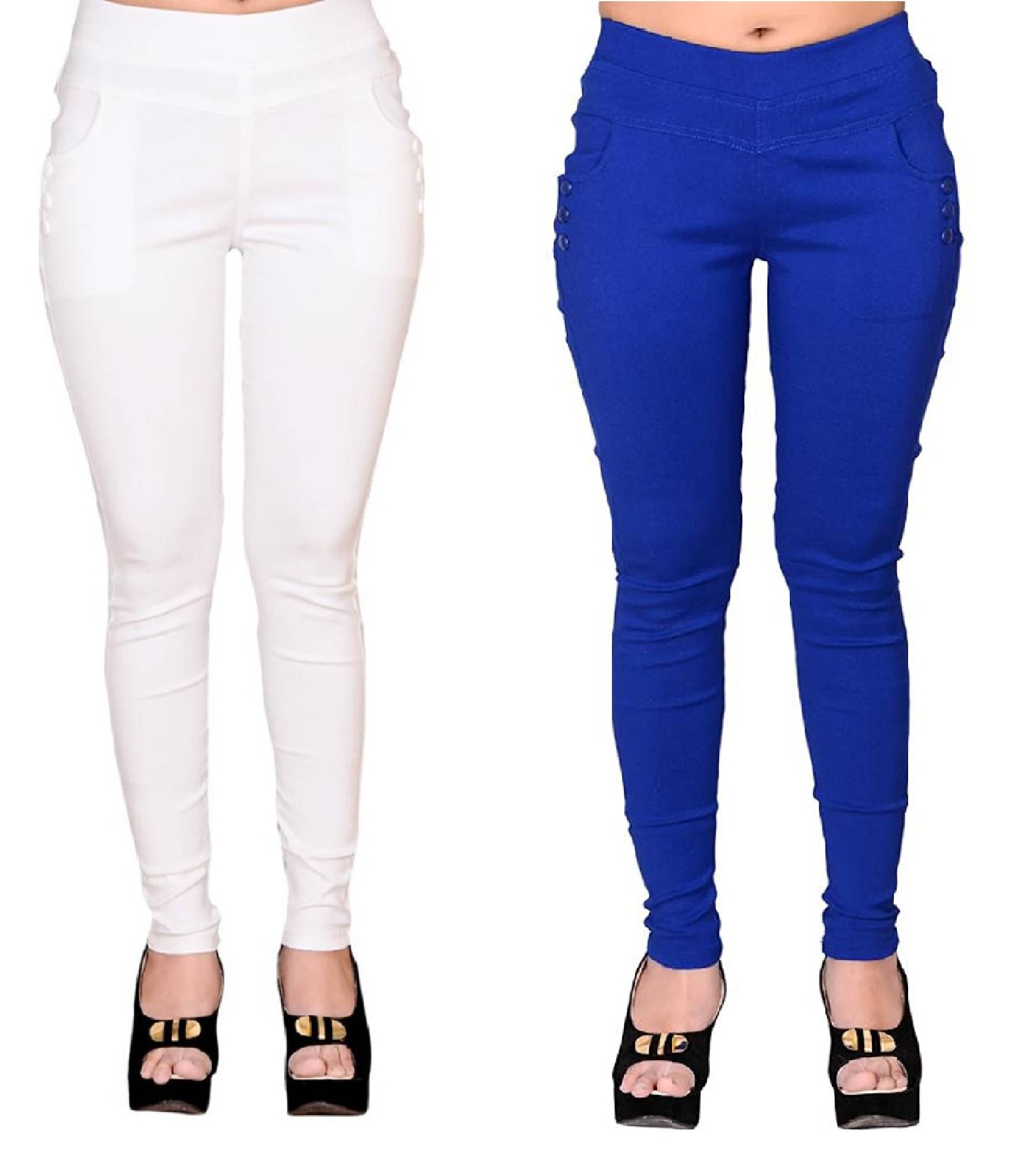     			FeelBlue Women Cotton Blend Skinny Fit Jegging ( White,Blue )