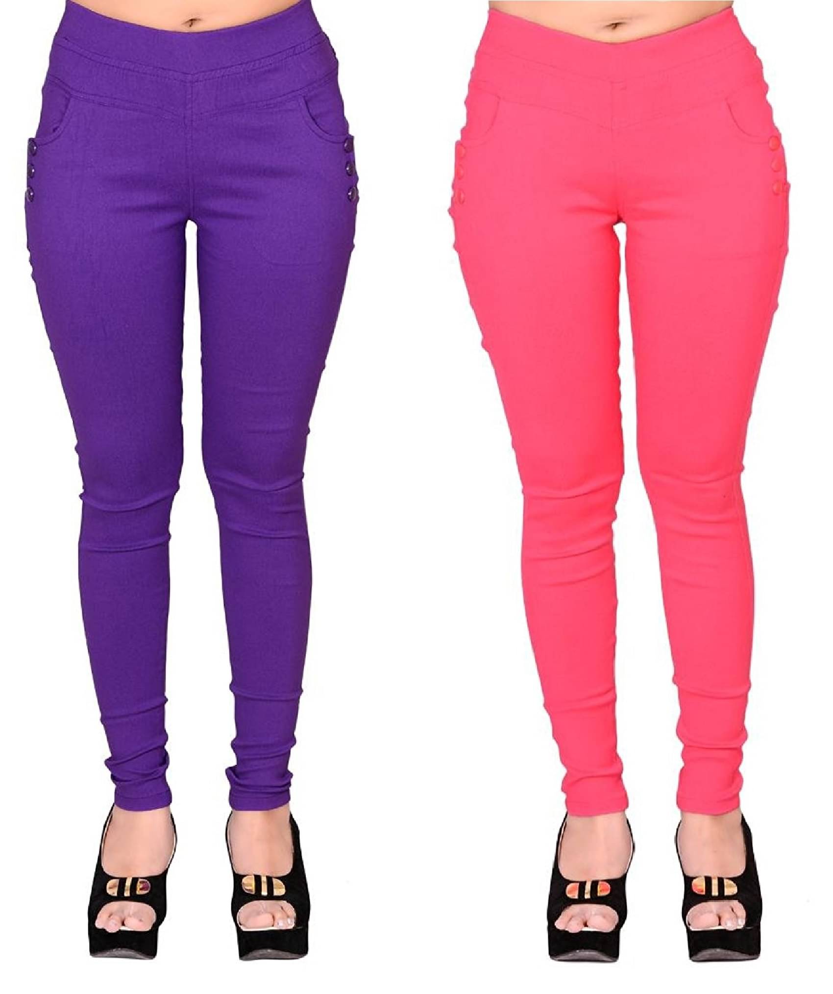     			FeelBlue Women Cotton Blend Skinny Fit Jegging ( Purple,Pink )