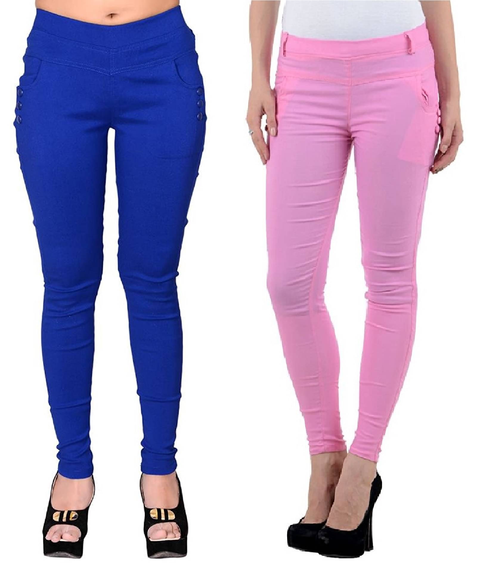    			FeelBlue Women Cotton Blend Skinny Fit Jegging ( Blue,Pink )