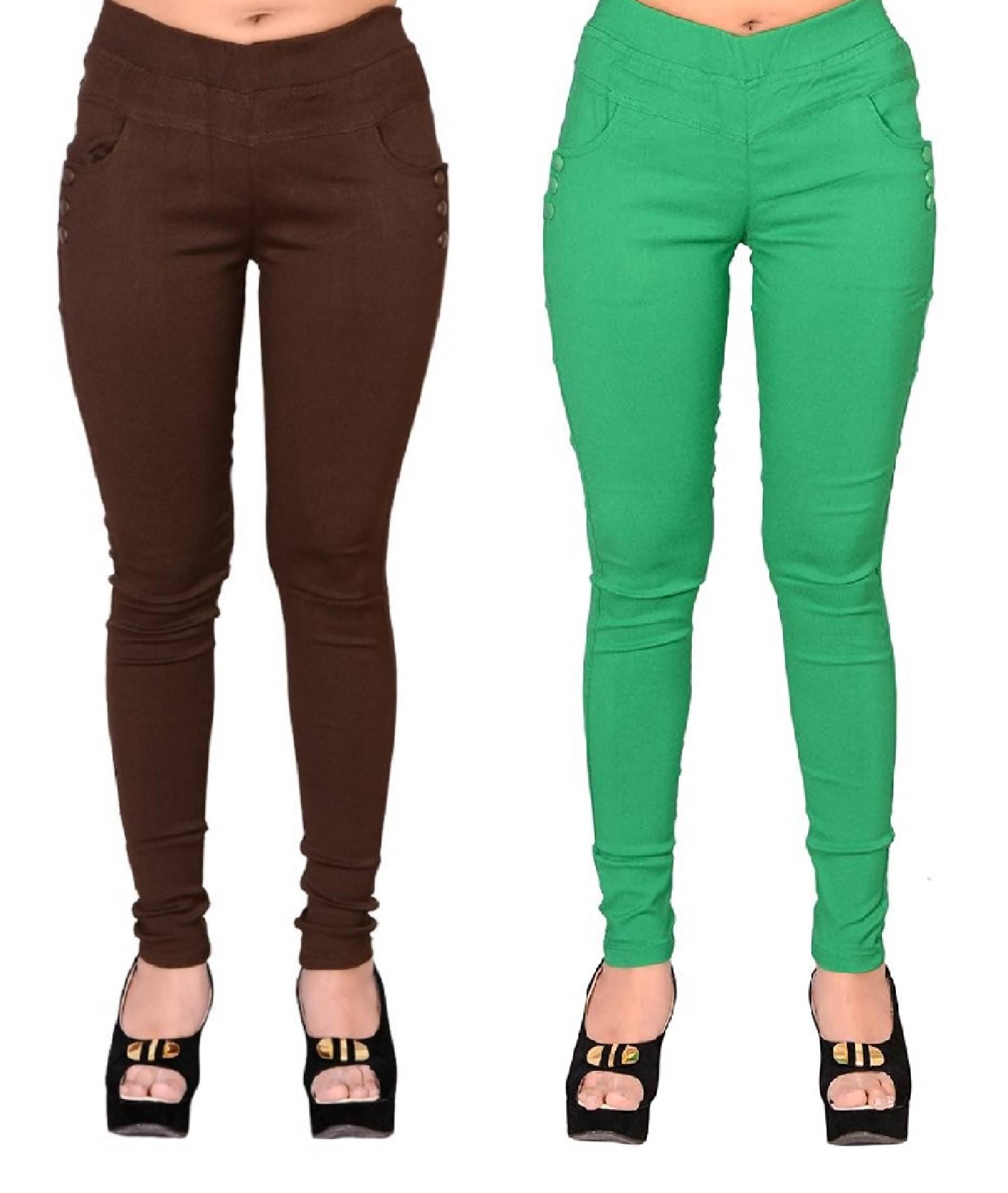     			FeelBlue Women Cotton Blend Skinny Fit Jegging ( Brown,Green )