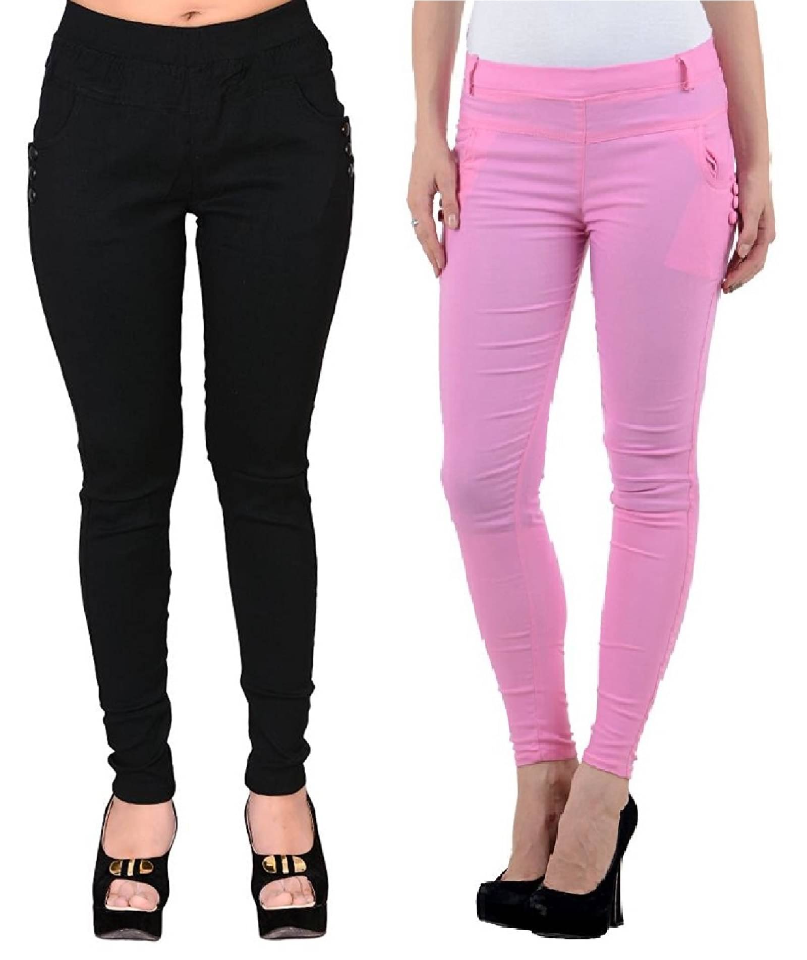     			FeelBlue Women Cotton Blend Skinny Fit Jegging ( Black,Pink )