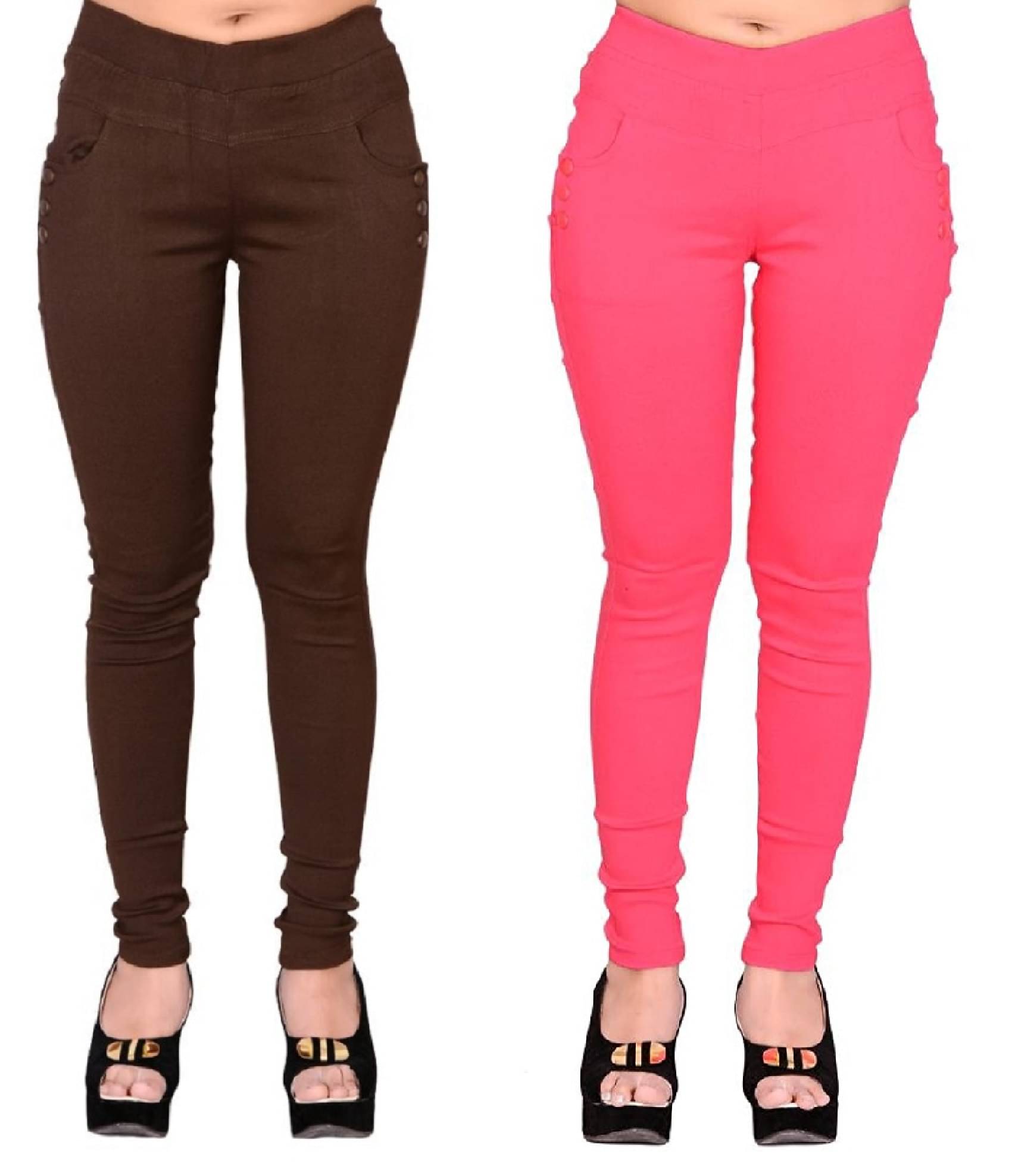     			FeelBlue Women Cotton Blend Skinny Fit Jegging ( Brown,Pink )