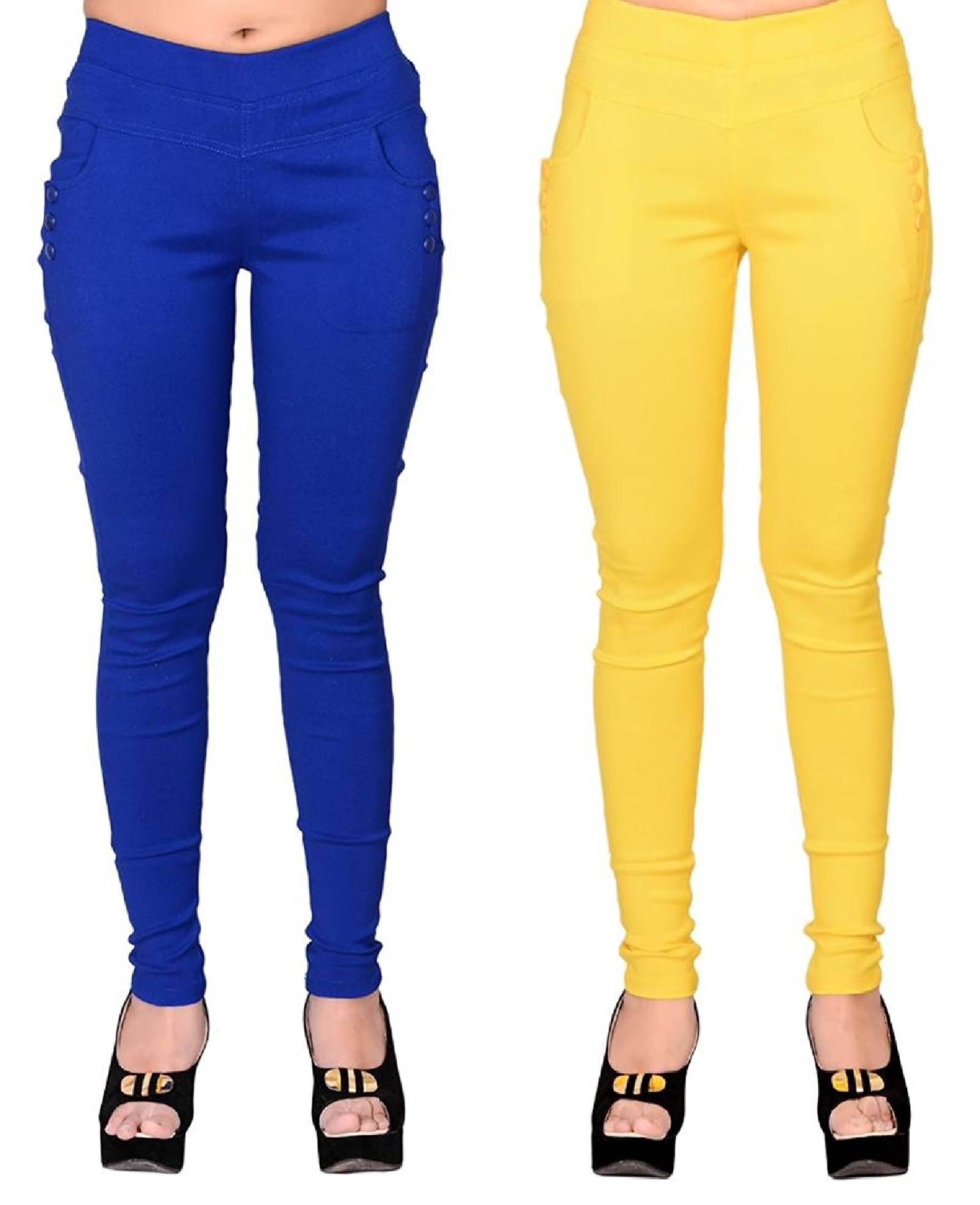     			FeelBlue Women Cotton Blend Skinny Fit Jegging ( Blue,Yellow )