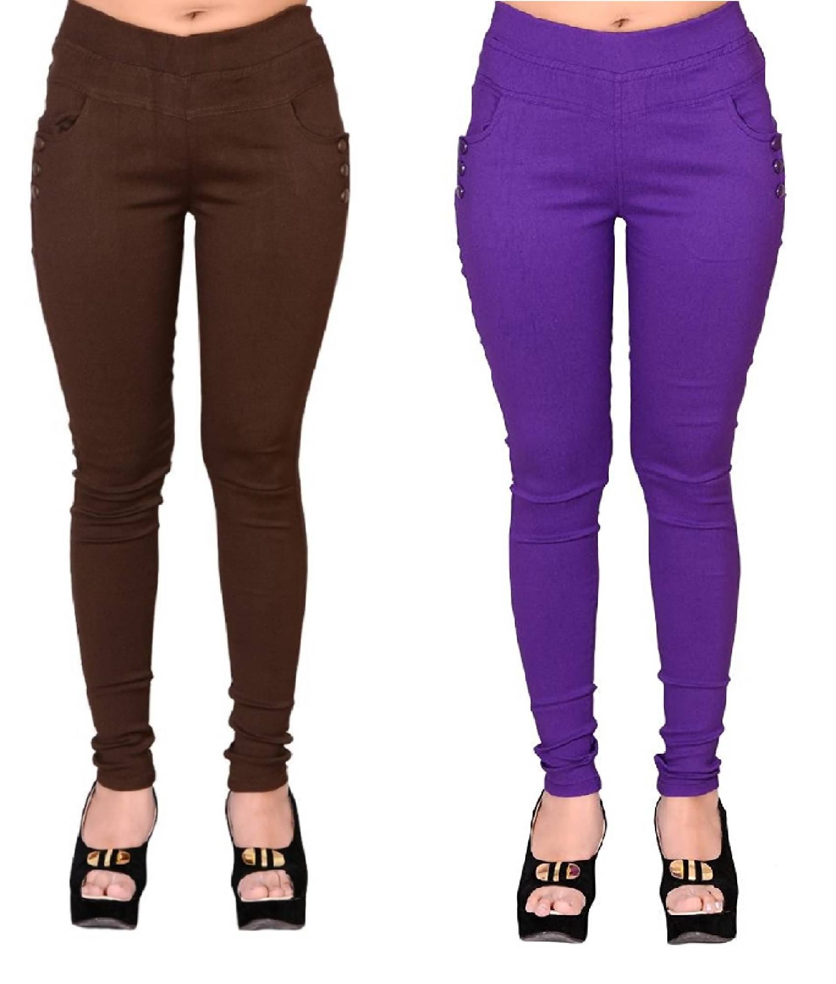     			FeelBlue Women Cotton Blend Skinny Fit Jegging ( Brown,Purple )