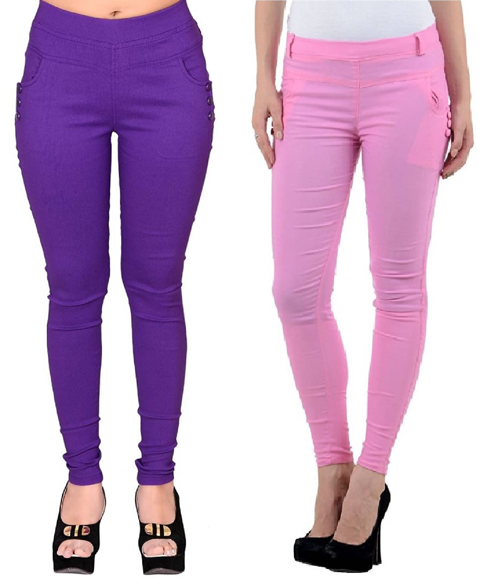     			FeelBlue Women Cotton Blend Skinny Fit Jegging ( Purple,Pink )