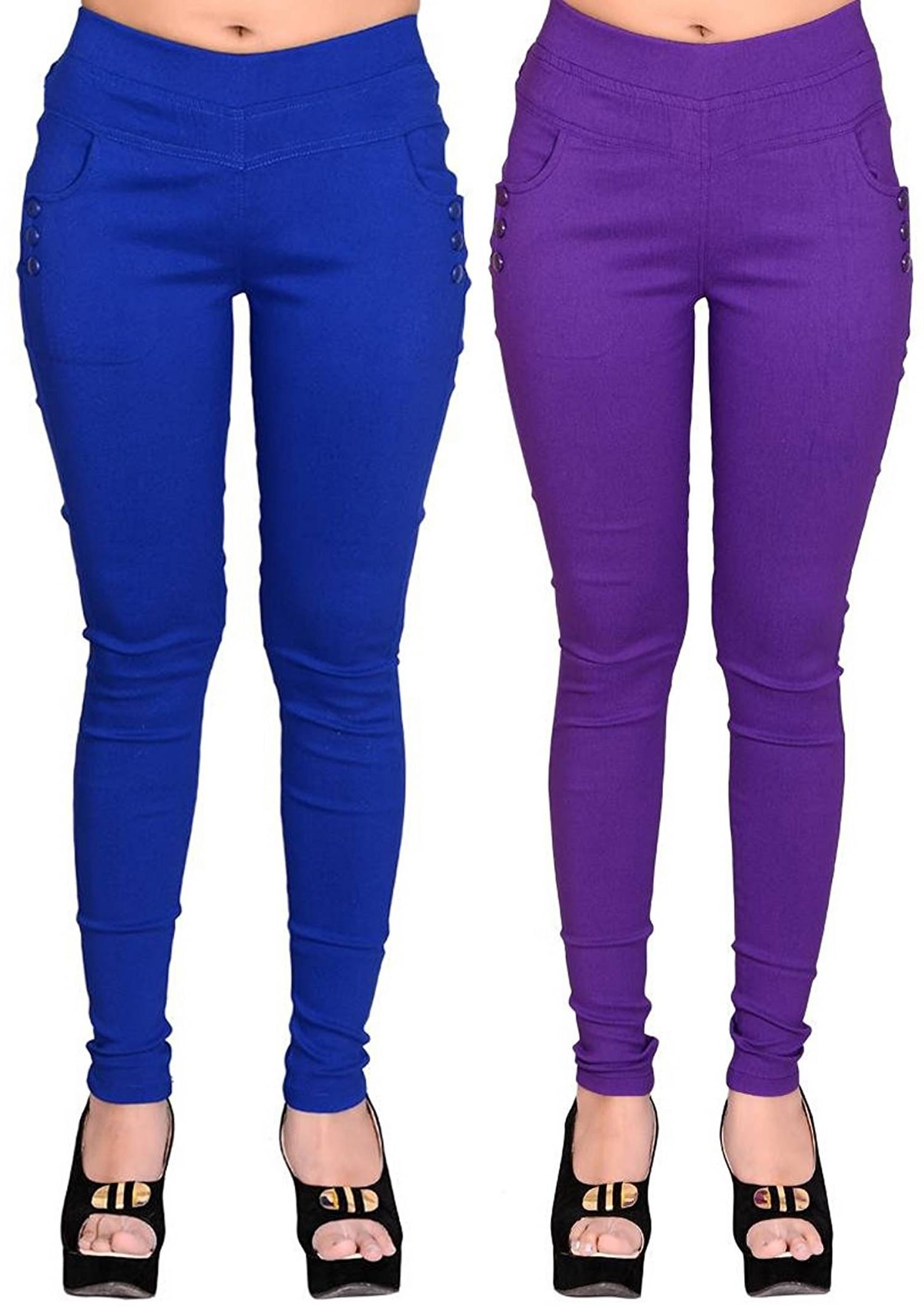     			FeelBlue Women Cotton Blend Skinny Fit Jegging ( Blue,Purple )