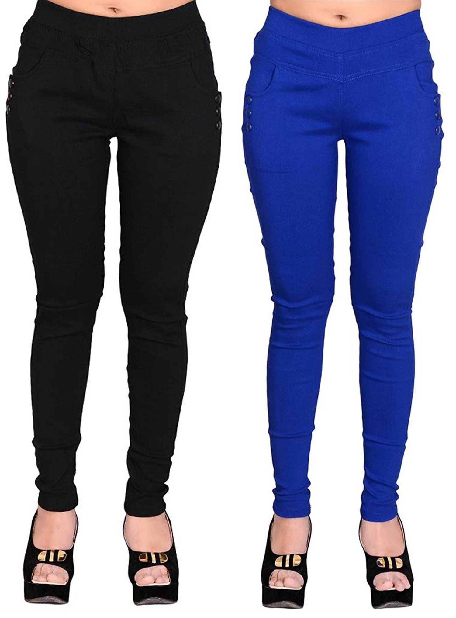     			FeelBlue Women Cotton Blend Skinny Fit Jegging ( Black,Blue )