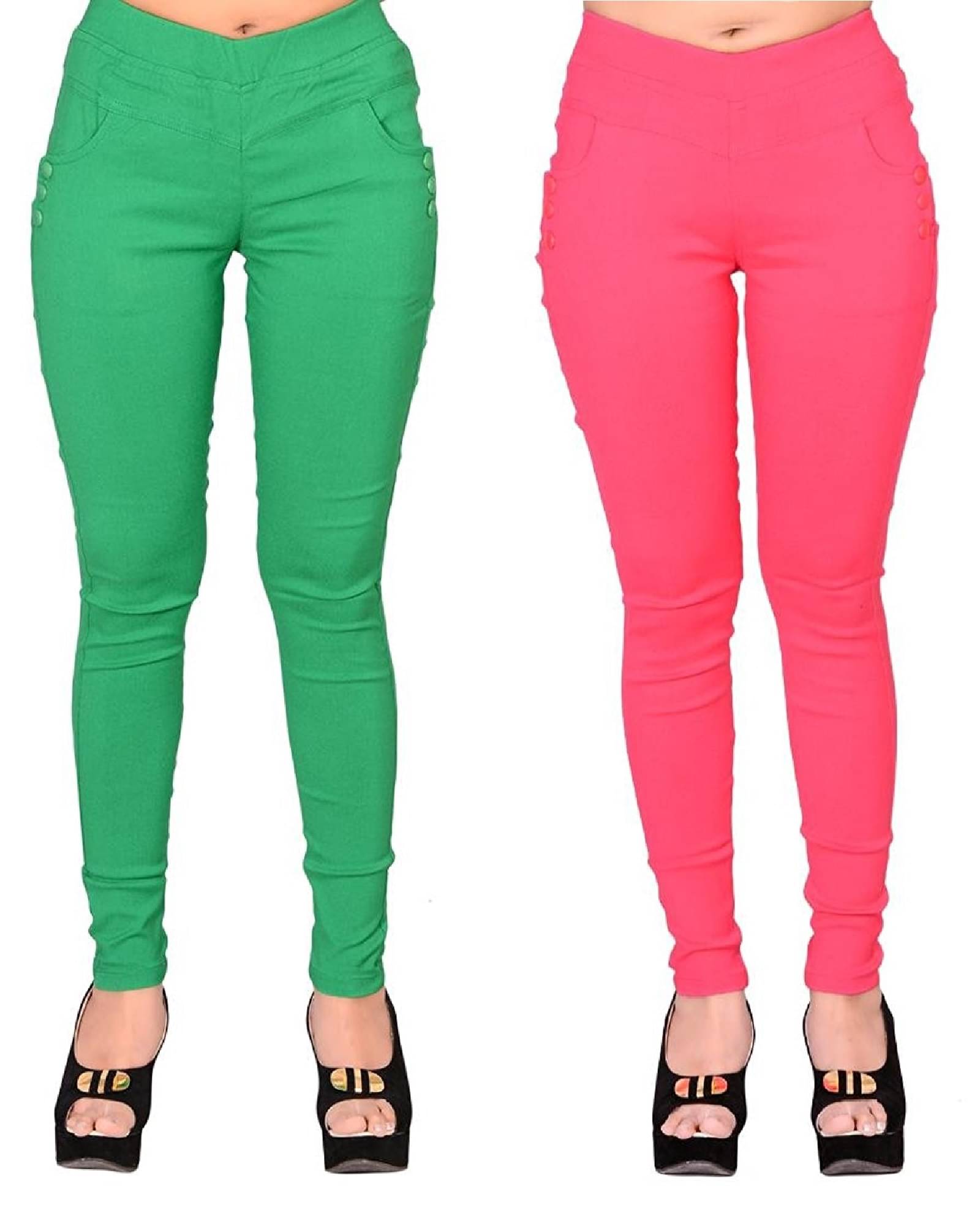     			FeelBlue Women Cotton Blend Skinny Fit Jegging ( Green,Pink )
