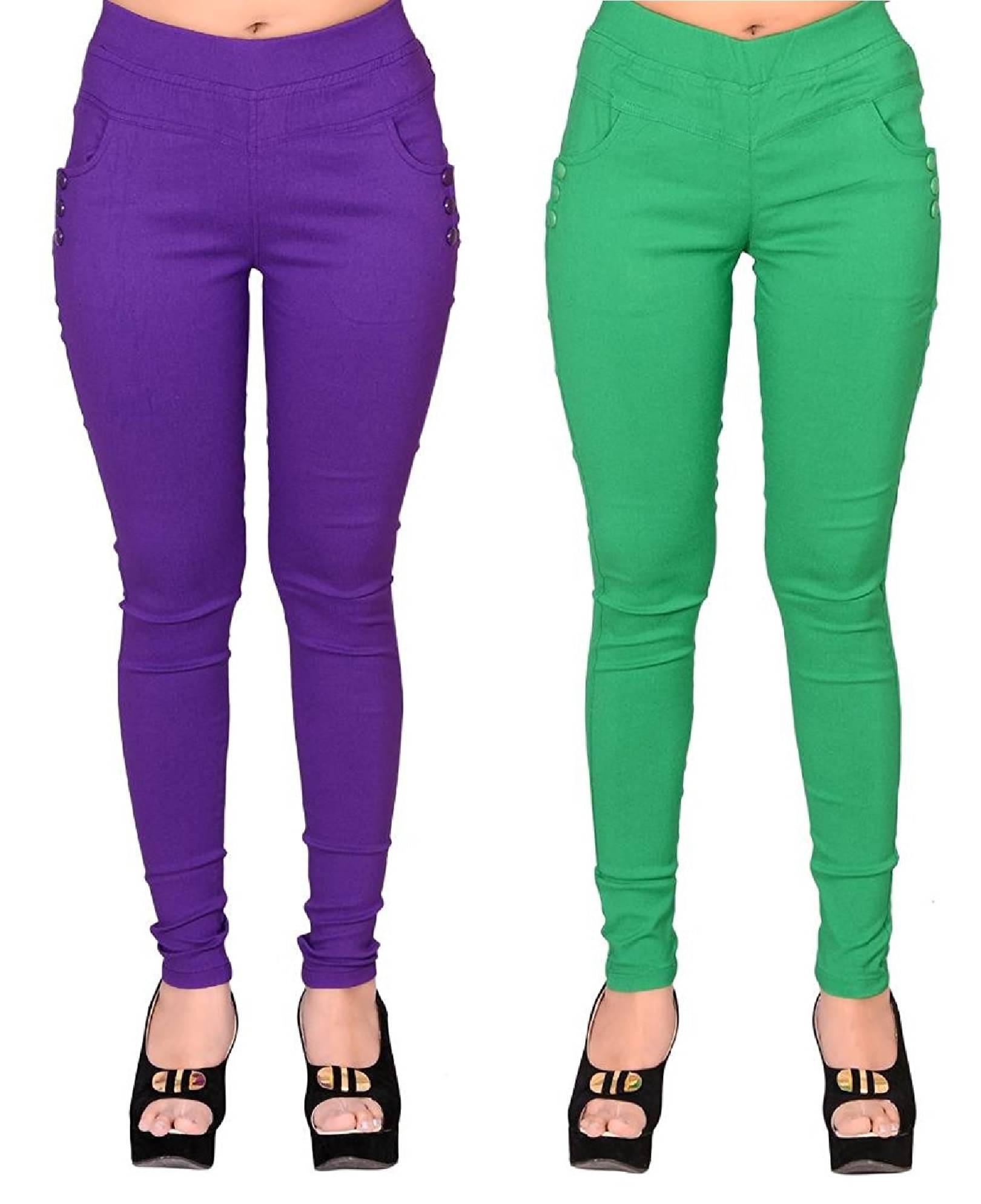     			FeelBlue Women Cotton Blend Skinny Fit Jegging ( Purple,Green )