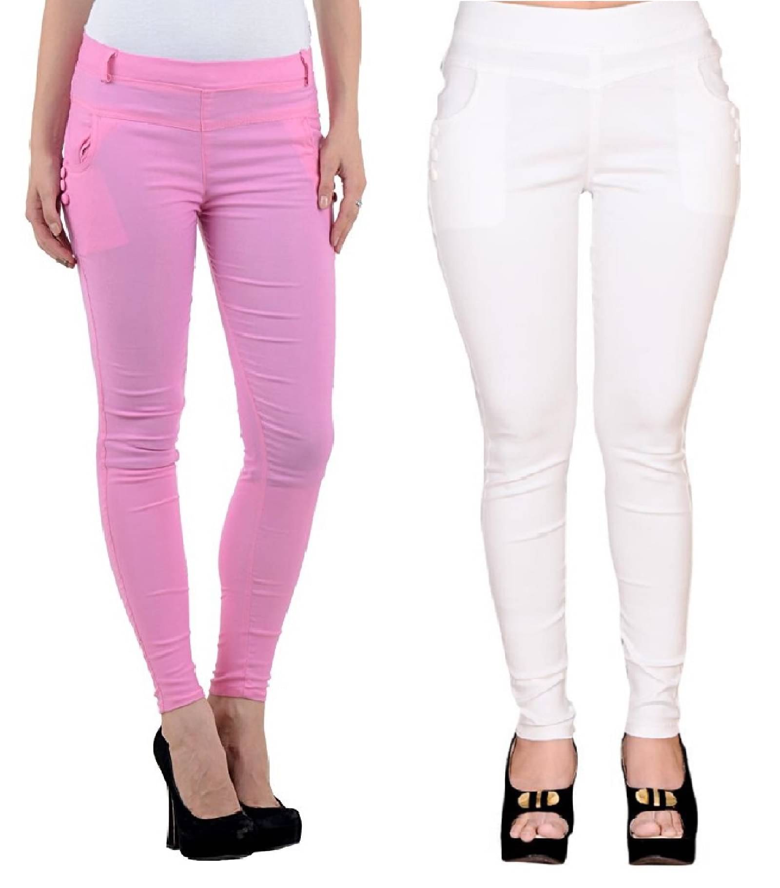    			FeelBlue Women Cotton Blend Skinny Fit Jegging ( Pink,White )
