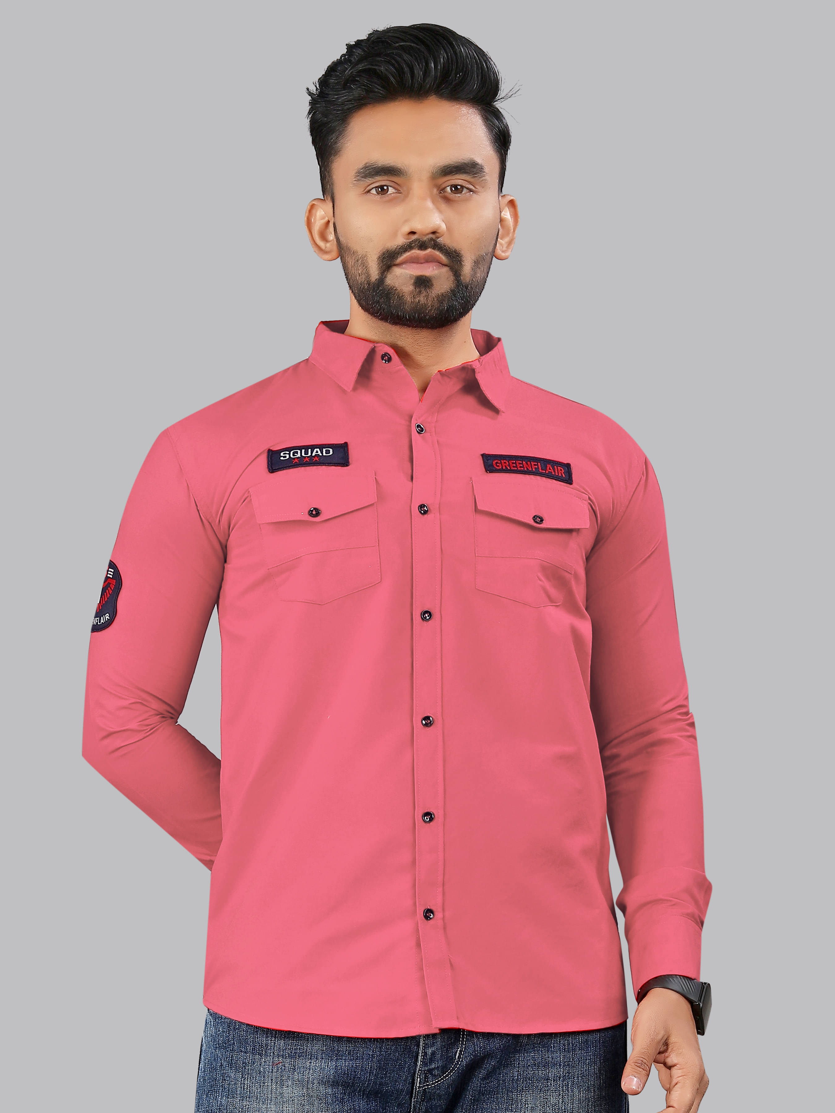     			Greenflair Cotton Blend Regular Fit Embroidered Full Sleeves Men's Casual Shirt - Pink ( Pack of 1 )