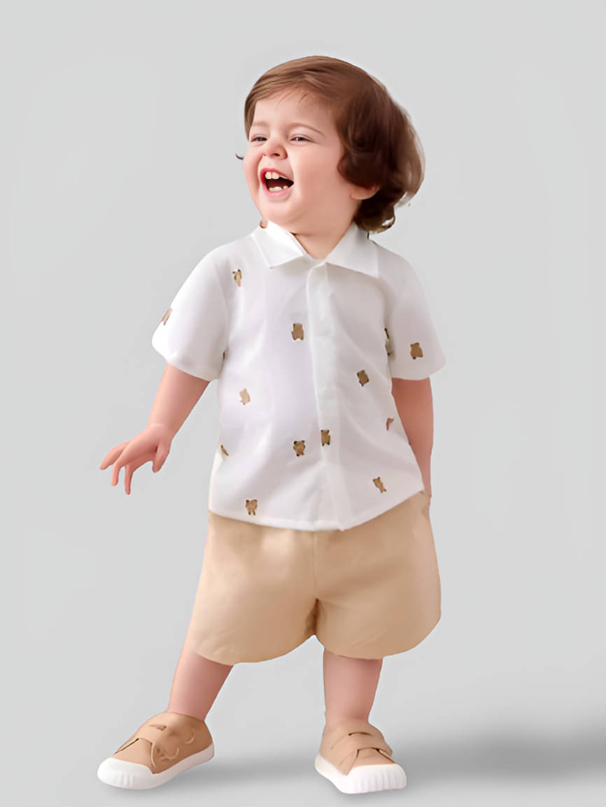     			HIBKI Pack of 1 Boys Cotton Blend Shirt & Shorts Set ( White )