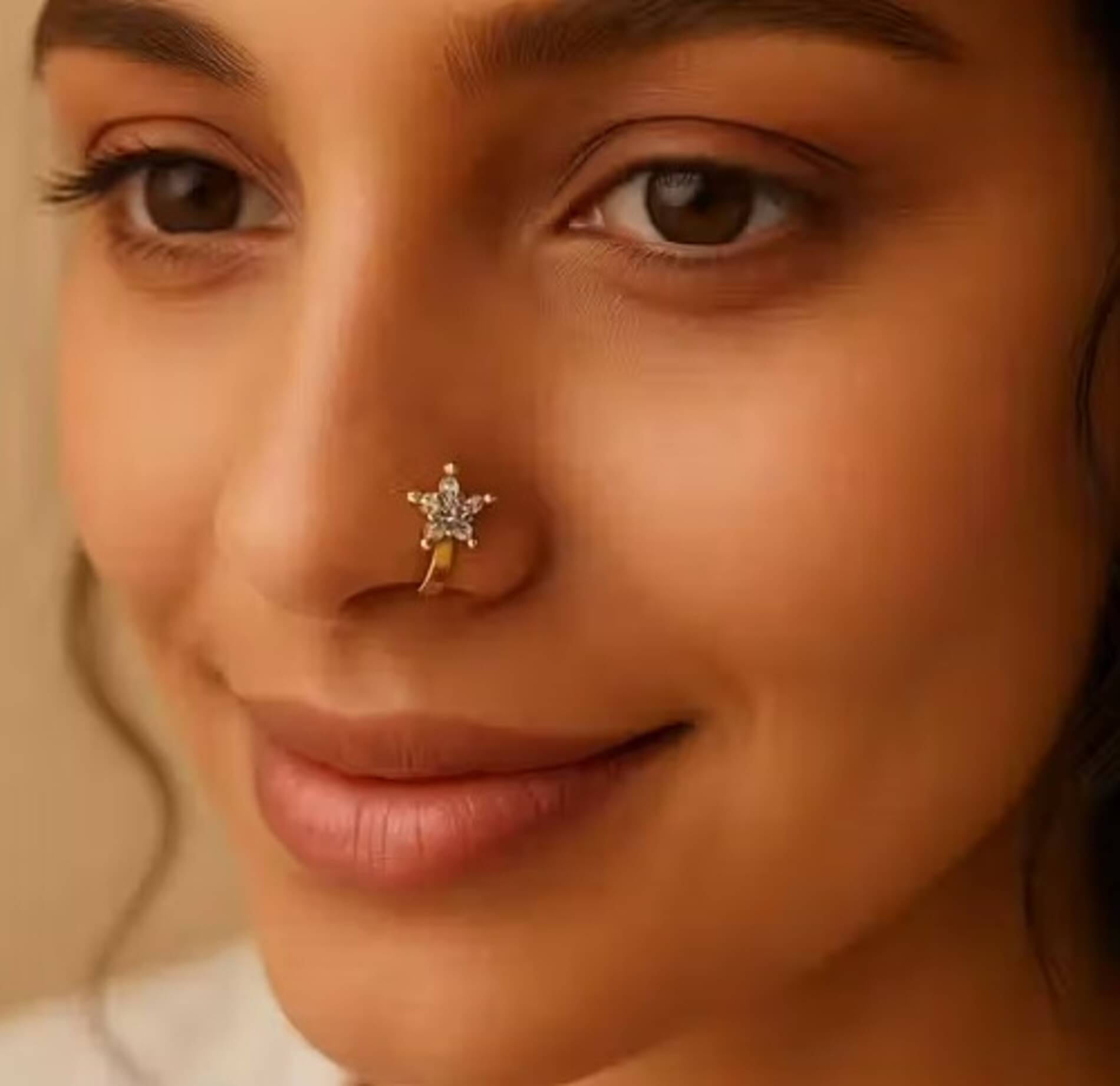 INKO & CO Gold-Tone Cross Design Nose Ring with Sparkling Stones INKO & CO Gold-Tone Cross Design Nose Ring with Sparkling Stones