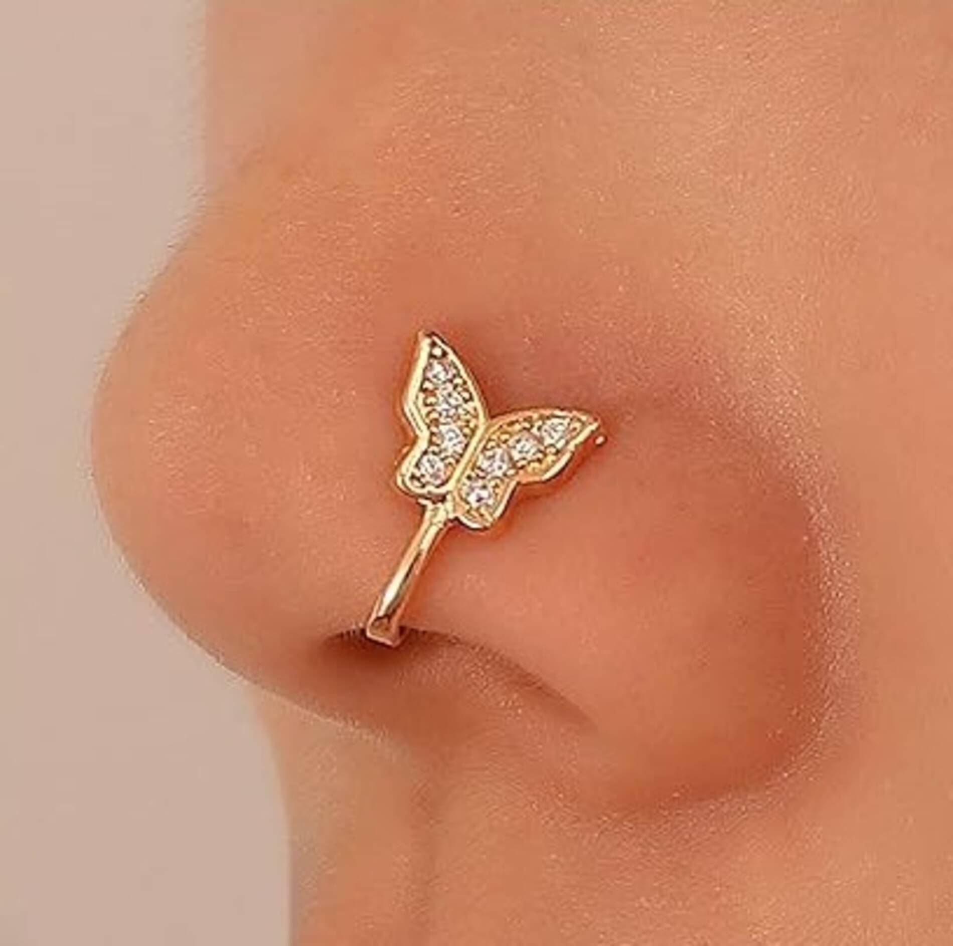     			INKO & CO Sparkling Butterfly Nose Pin – Gold-Plated
