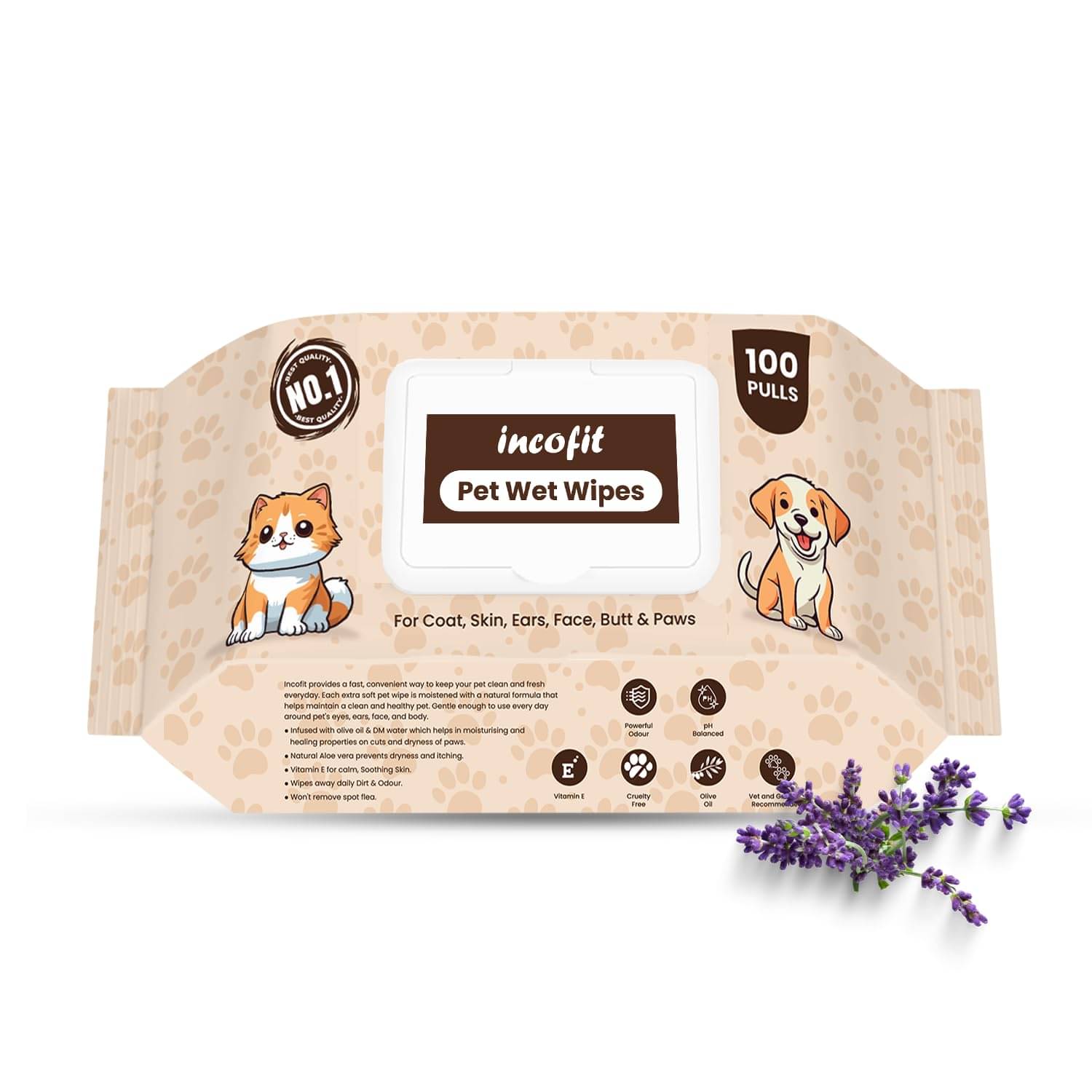Incofit Anti-Bacterial 100 Pulls Pet Wet Wipes for Dogs, Puppies, Cats Incofit Anti-Bacterial 100 Pulls Pet Wet Wipes for Dogs, Puppies, Cats