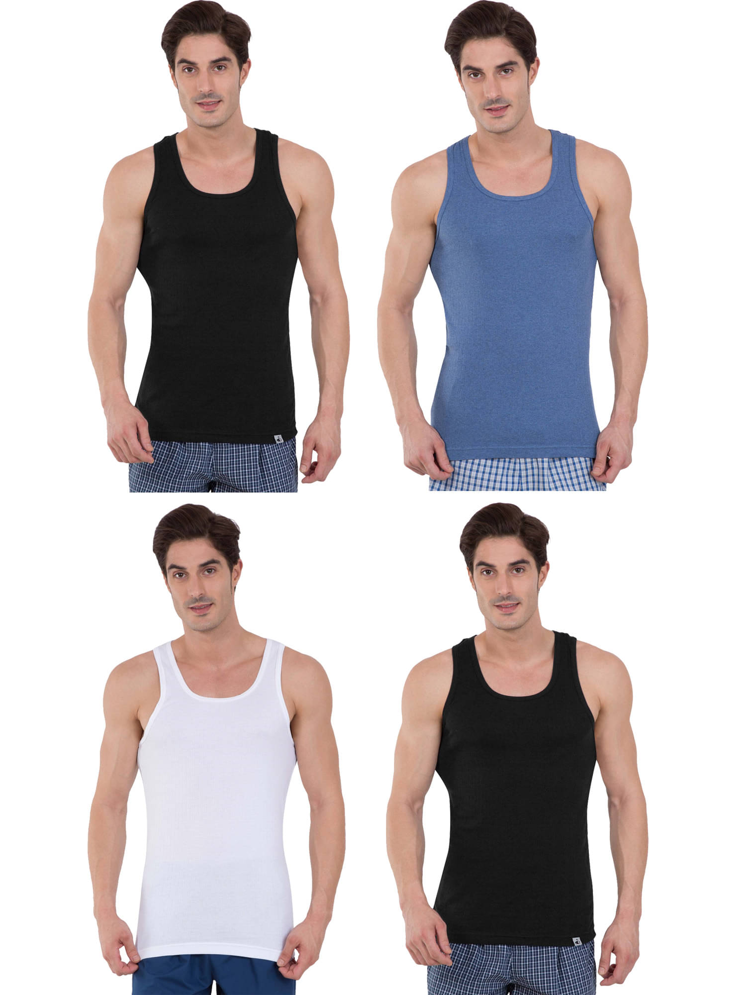 Jockey Pack of 4 Cotton Basic Vest For Men ( Multicolor )     			Jockey Pack of 4 Cotton Basic Vest For Men ( Multicolor )