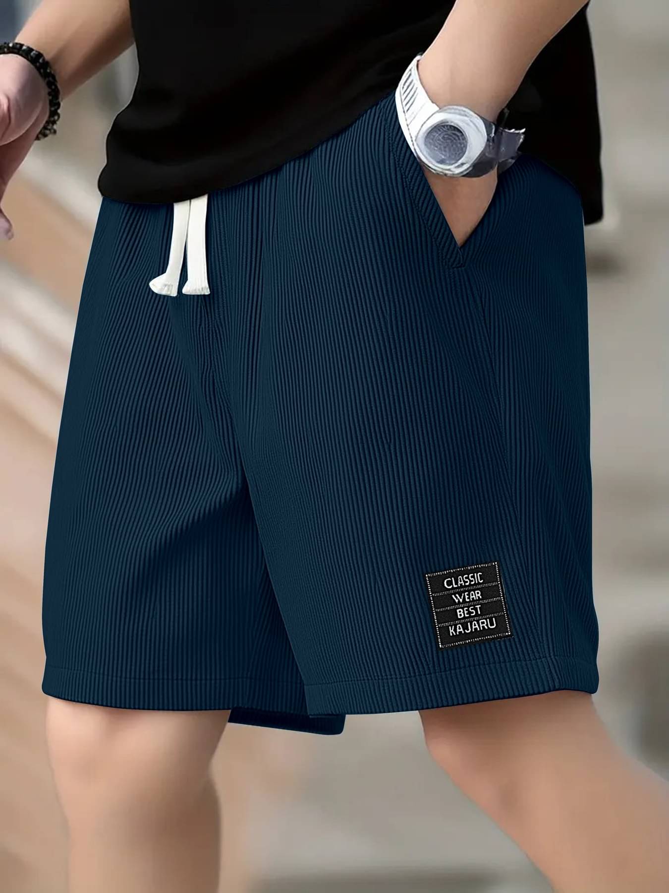 KAJARU Dark Blue Polyester Blend Men's Shorts ( Pack of 1 )     			KAJARU Dark Blue Polyester Blend Men's Shorts ( Pack of 1 )