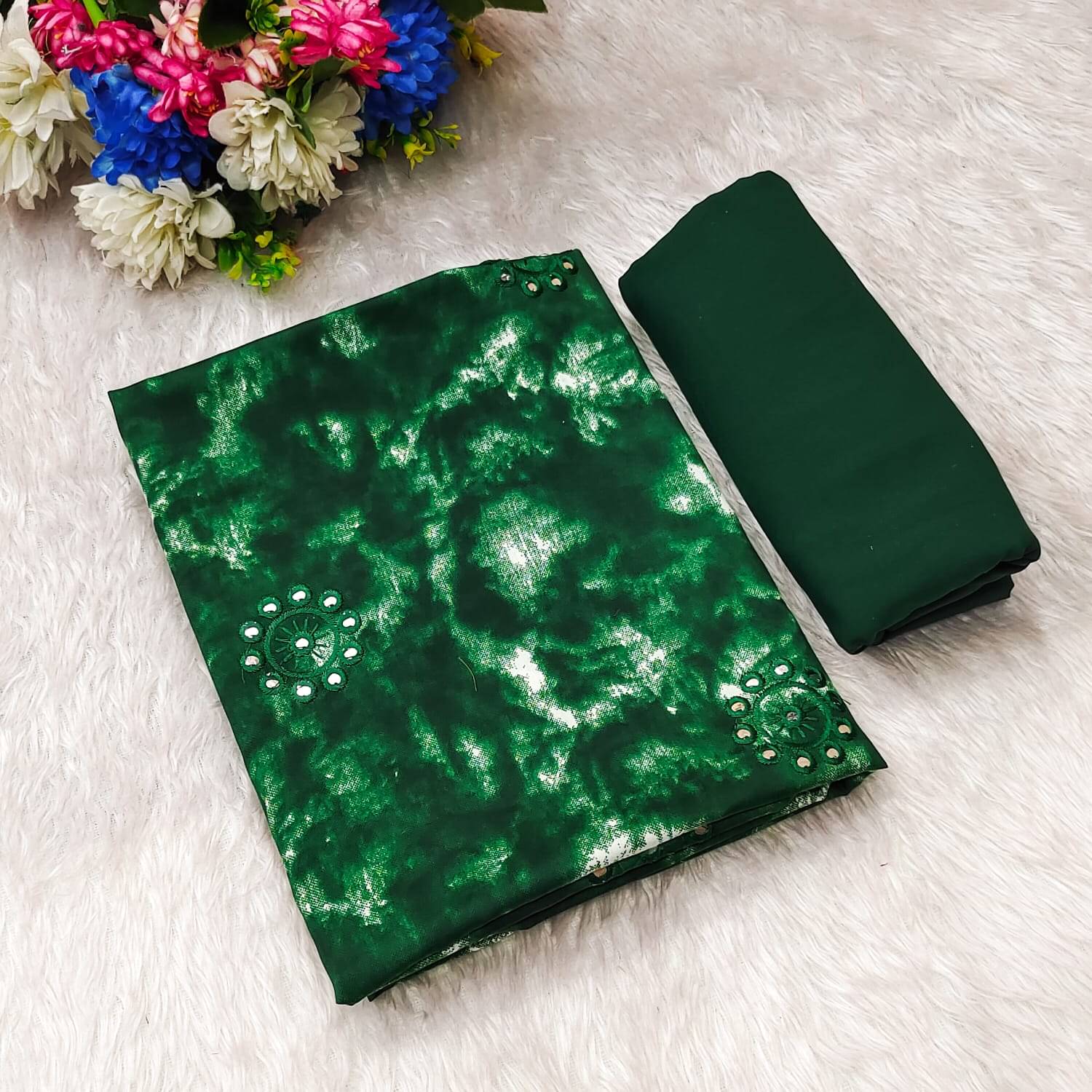     			Khushi Fashion Women Rayon Unstitched Dress Material ( Dark Green )