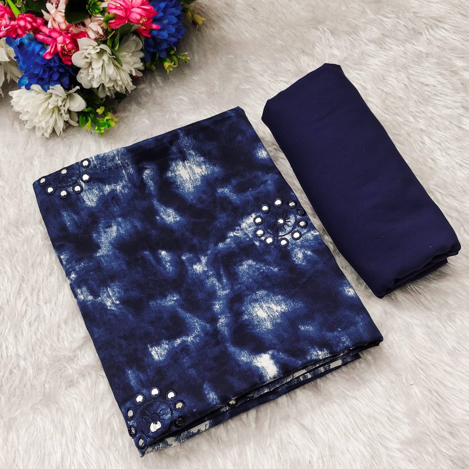     			Khushi Fashion Women Rayon Unstitched Dress Material ( Navy Blue )