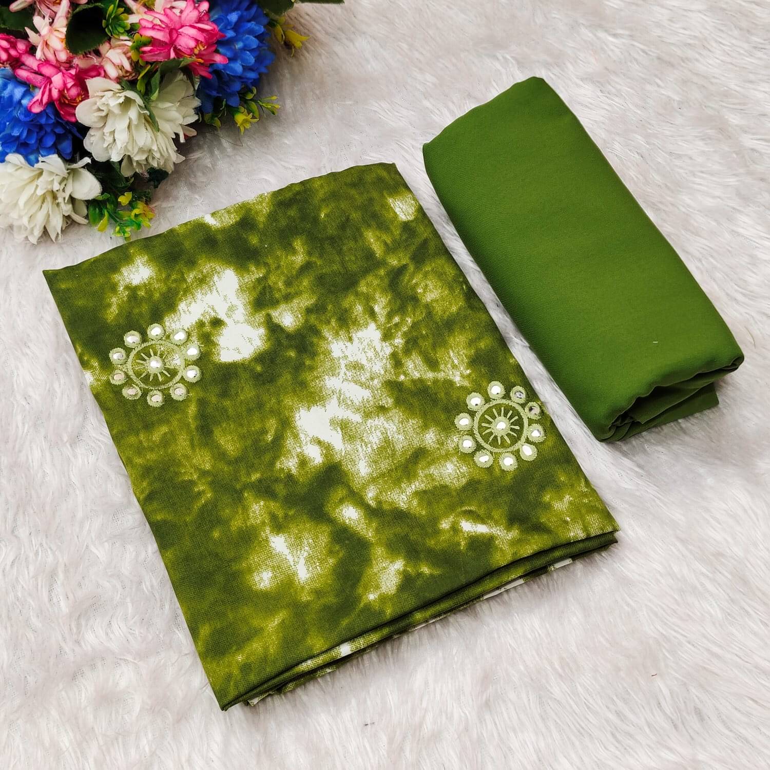    			Khushi Fashion Women Rayon Unstitched Dress Material ( Lime Green )