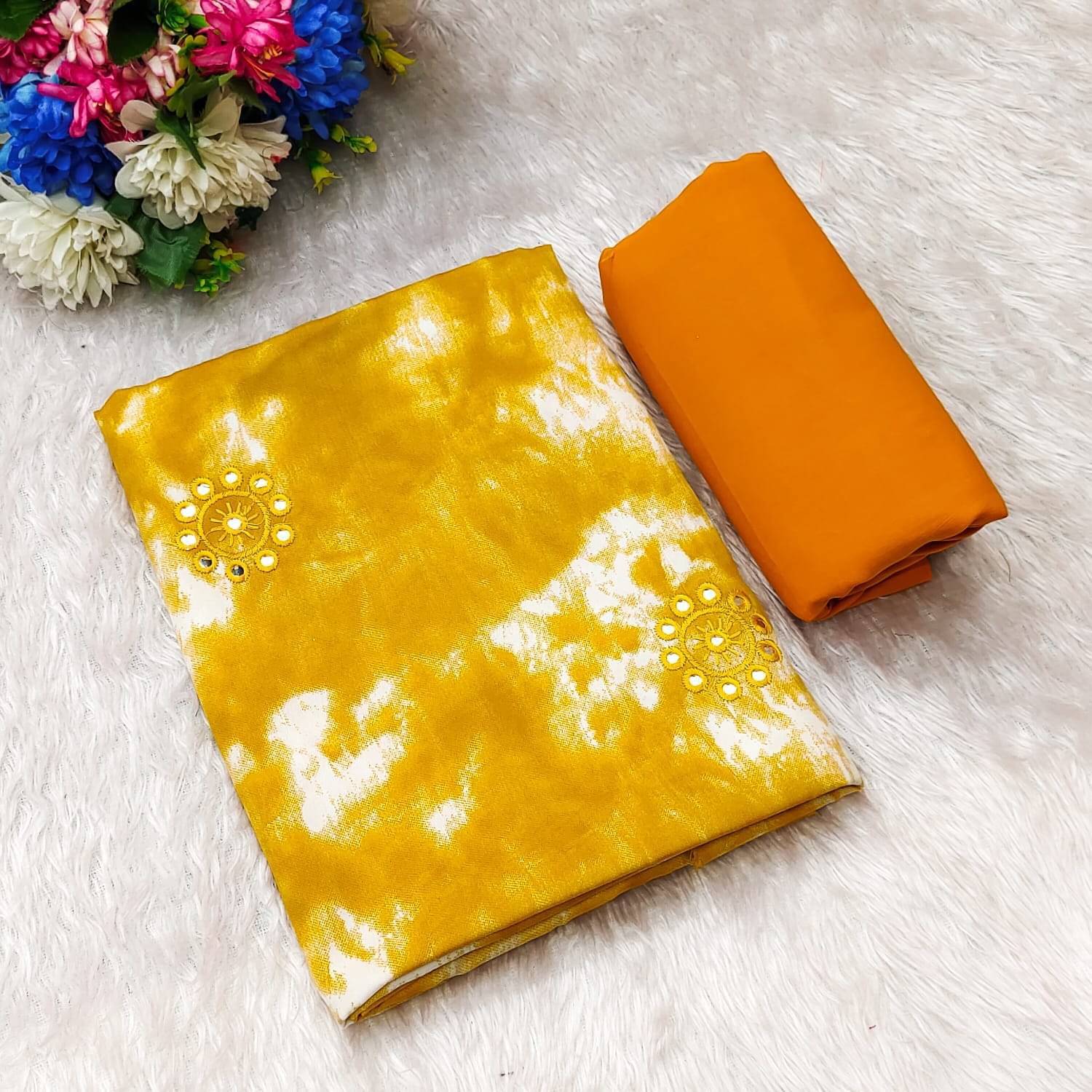     			Khushi Fashion Women Rayon Unstitched Dress Material ( Mustard )