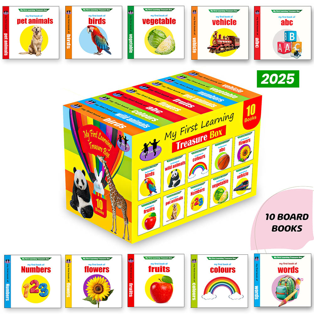     			Kids Board Book Set of 10 | Early Learning ABCD, Numbers, Fruits, Vegetables, Animals & Birds | Non-Tearable Baby Books for Kids 1–6 Years