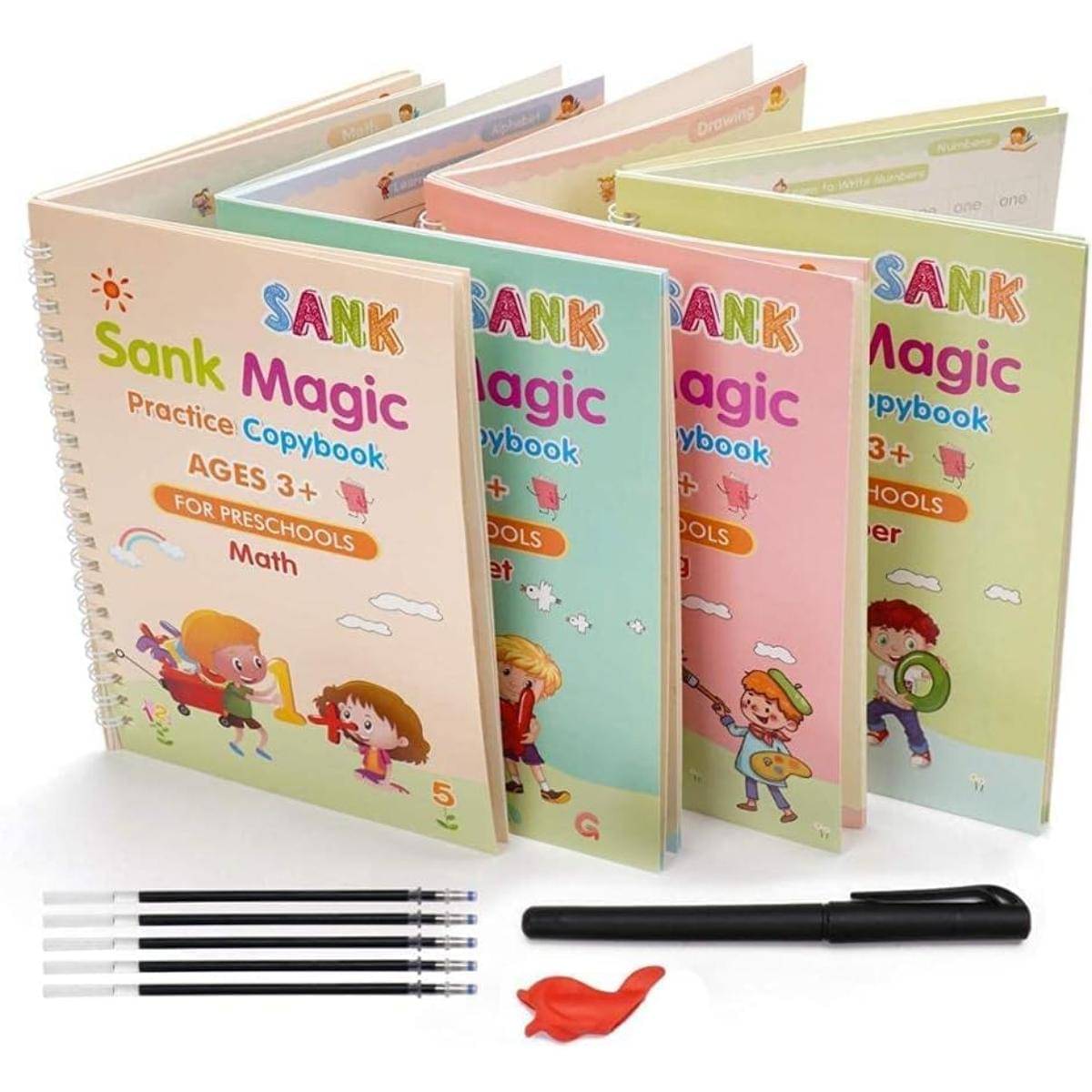 Magic Practice Copybook (4 Books +10 Refills + 1Grip +1 Pen) - magic book, magic practice book, sank magic practice book, magic practice copybook, sank magic practice copybook, magic book for kids Magic Practice Copybook (4 Books +10 Refills + 1Grip +1 Pen) - magic book, magic practice book, sank magic practice book, magic practice copybook, sank magic practice copybook, magic book for kids