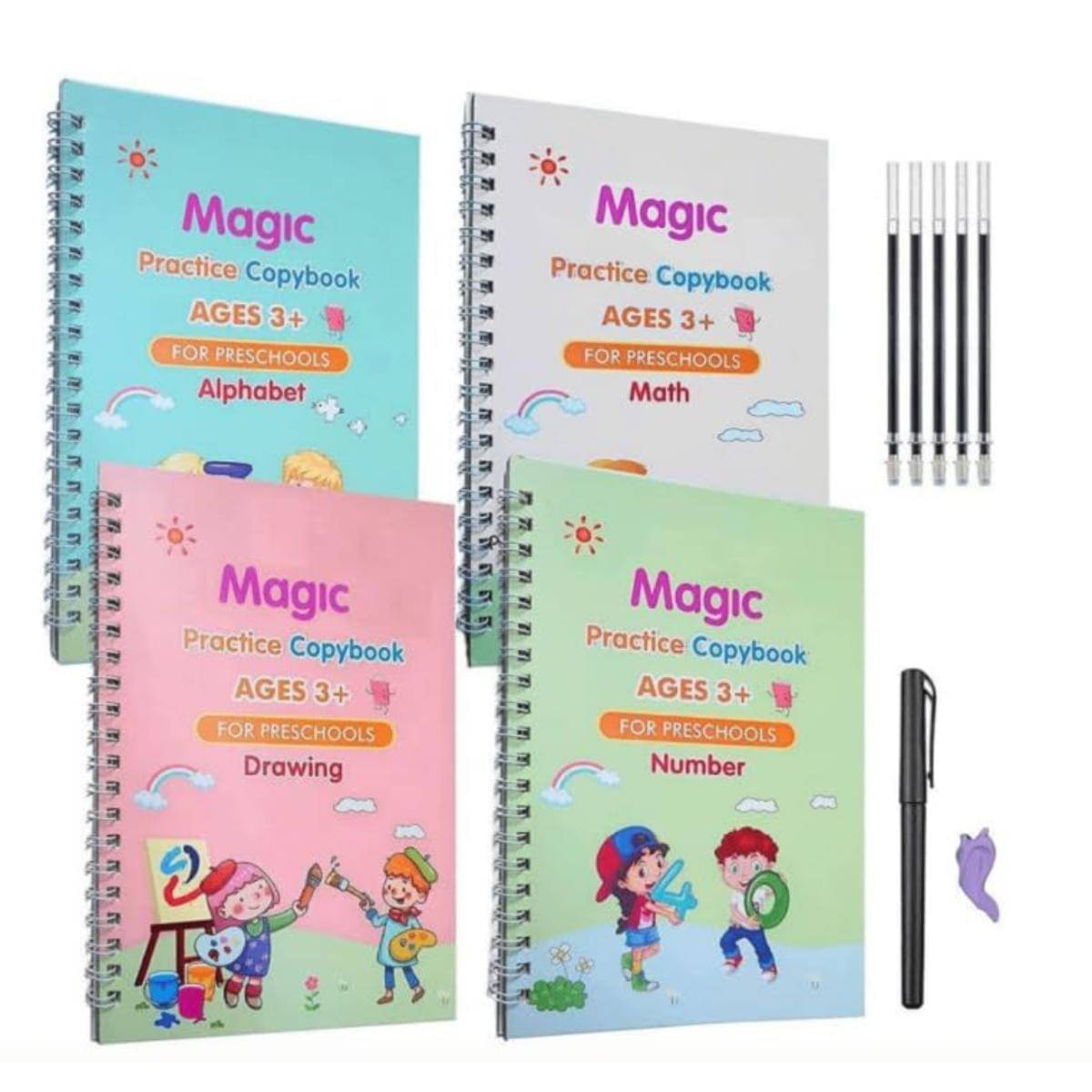 Magic Practice Copybook (4 Books +10 Refills + 1Grip +1 Pen) - magic book, magic practice book, sank magic practice book, magic practice copybook, sank magic practice copybook, magic book for kids Magic Practice Copybook (4 Books +10 Refills + 1Grip +1 Pen) - magic book, magic practice book, sank magic practice book, magic practice copybook, sank magic practice copybook, magic book for kids
