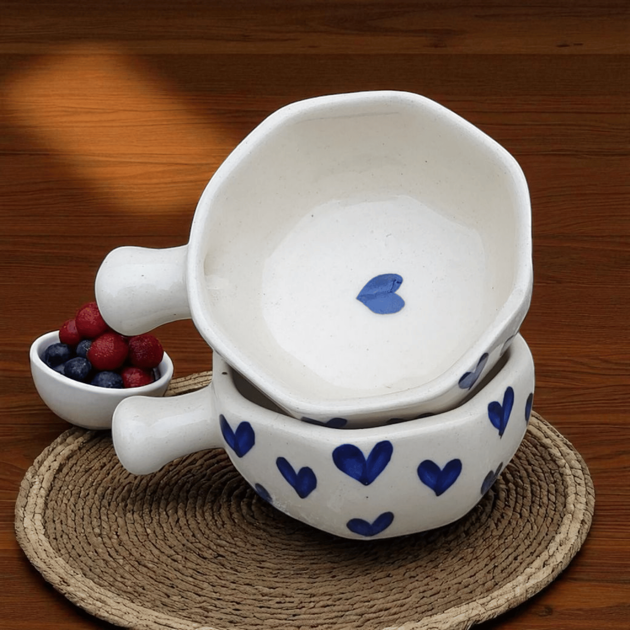 Malaikah Blu Hrt Hexagonal Chutney Bowl Ceramic Printed Decorative Bowl 6 cm ( Set of 2 ) Blue Malaikah Blu Hrt Hexagonal Chutney Bowl Ceramic Printed Decorative Bowl 6 cm ( Set of 2 ) Blue