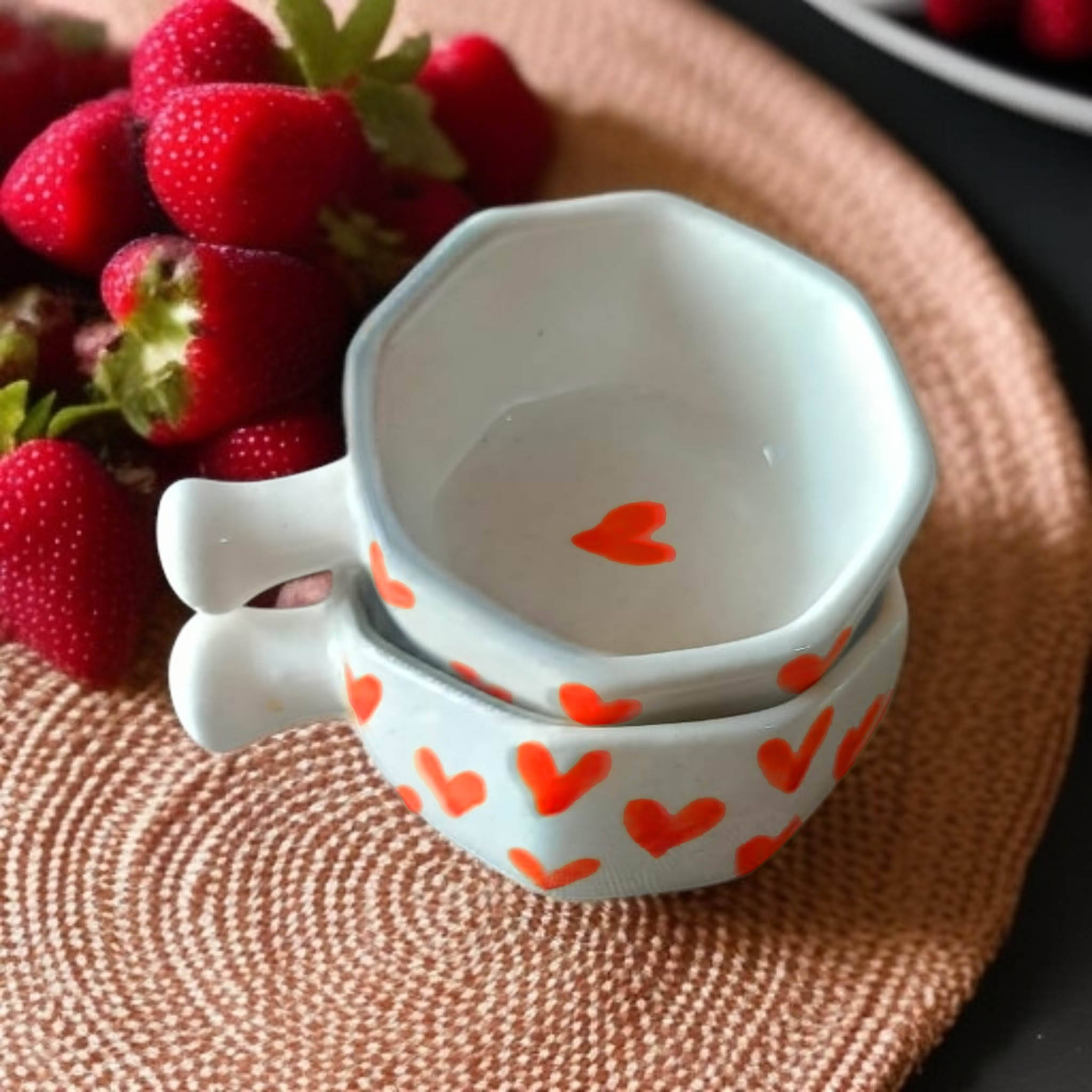 Malaikah Orng Hrt Hexagonal Chtney Bowl Ceramic Printed Snacks Bowl 6 cm ( Set of 2 ) orange Malaikah Orng Hrt Hexagonal Chtney Bowl Ceramic Printed Snacks Bowl 6 cm ( Set of 2 ) orange