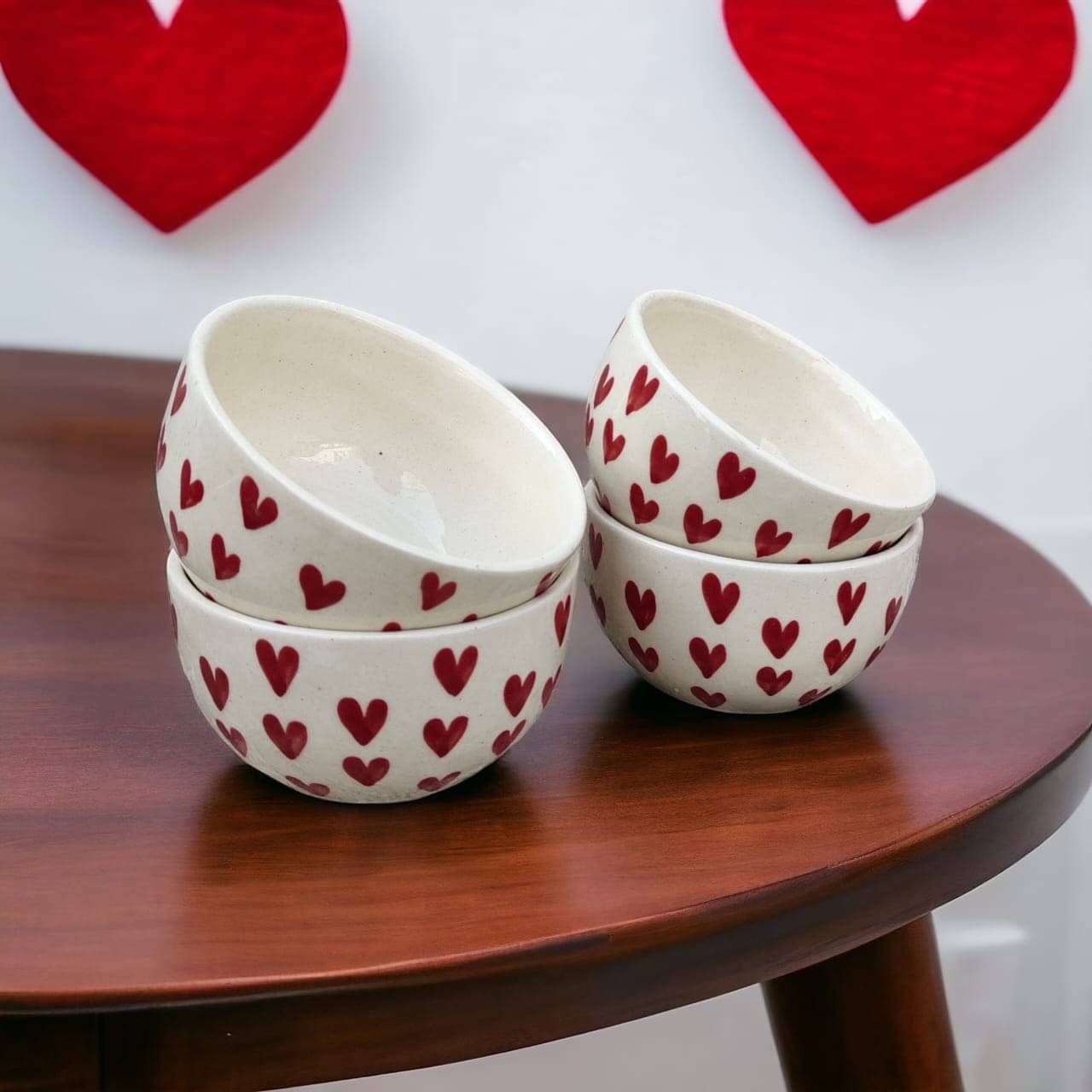 Malaikah Red Hrt Printed Bowl Ceramic Printed Serving Bowl 10 cm ( Set of 4 ) Red Malaikah Red Hrt Printed Bowl Ceramic Printed Serving Bowl 10 cm ( Set of 4 ) Red