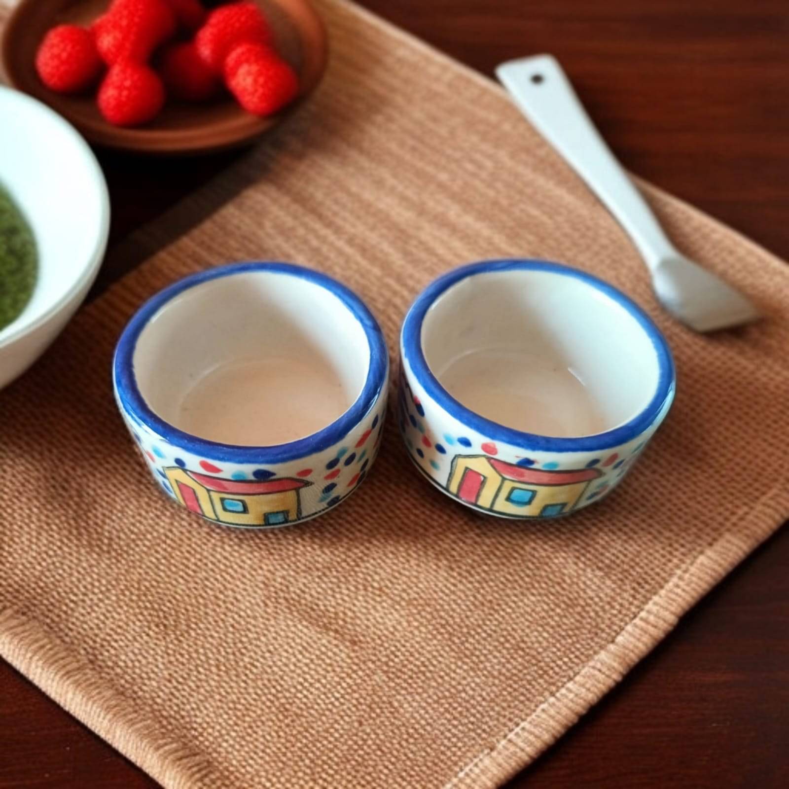 Malaikah Round Hut Chutney Bowl Ceramic Printed Decorative Bowl 5 cm ( Set of 2 ) Multicolor Malaikah Round Hut Chutney Bowl Ceramic Printed Decorative Bowl 5 cm ( Set of 2 ) Multicolor