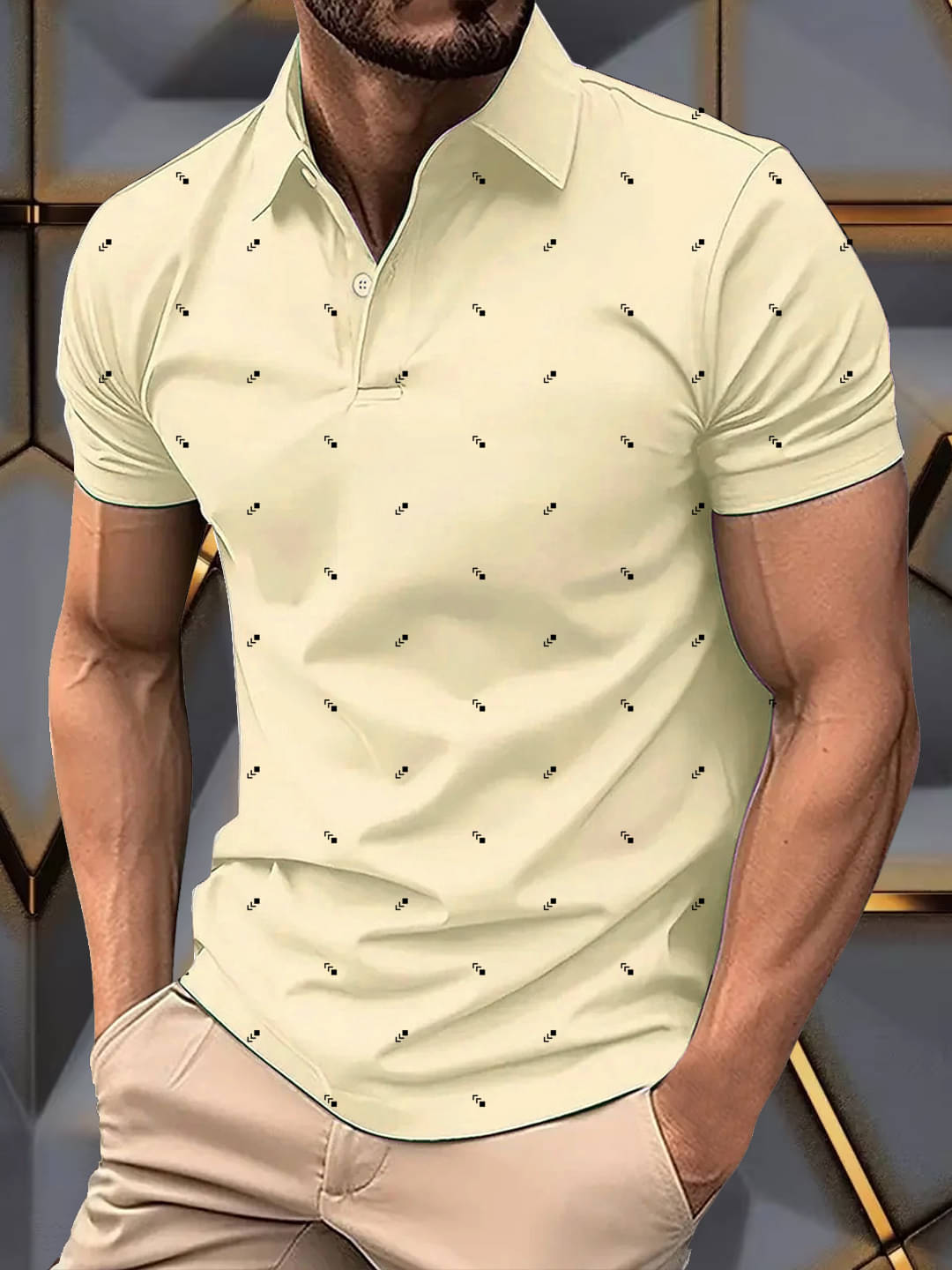 Merriment Men Cotton Blend Regular Fit Printed Polo T Shirt ( Beige ) Merriment Men Cotton Blend Regular Fit Printed Polo T Shirt ( Beige )