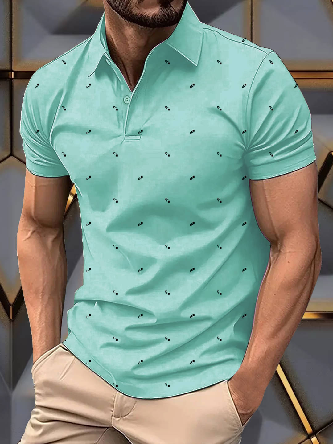     			Merriment Men Cotton Blend Regular Fit Printed Polo T Shirt ( Aqua )